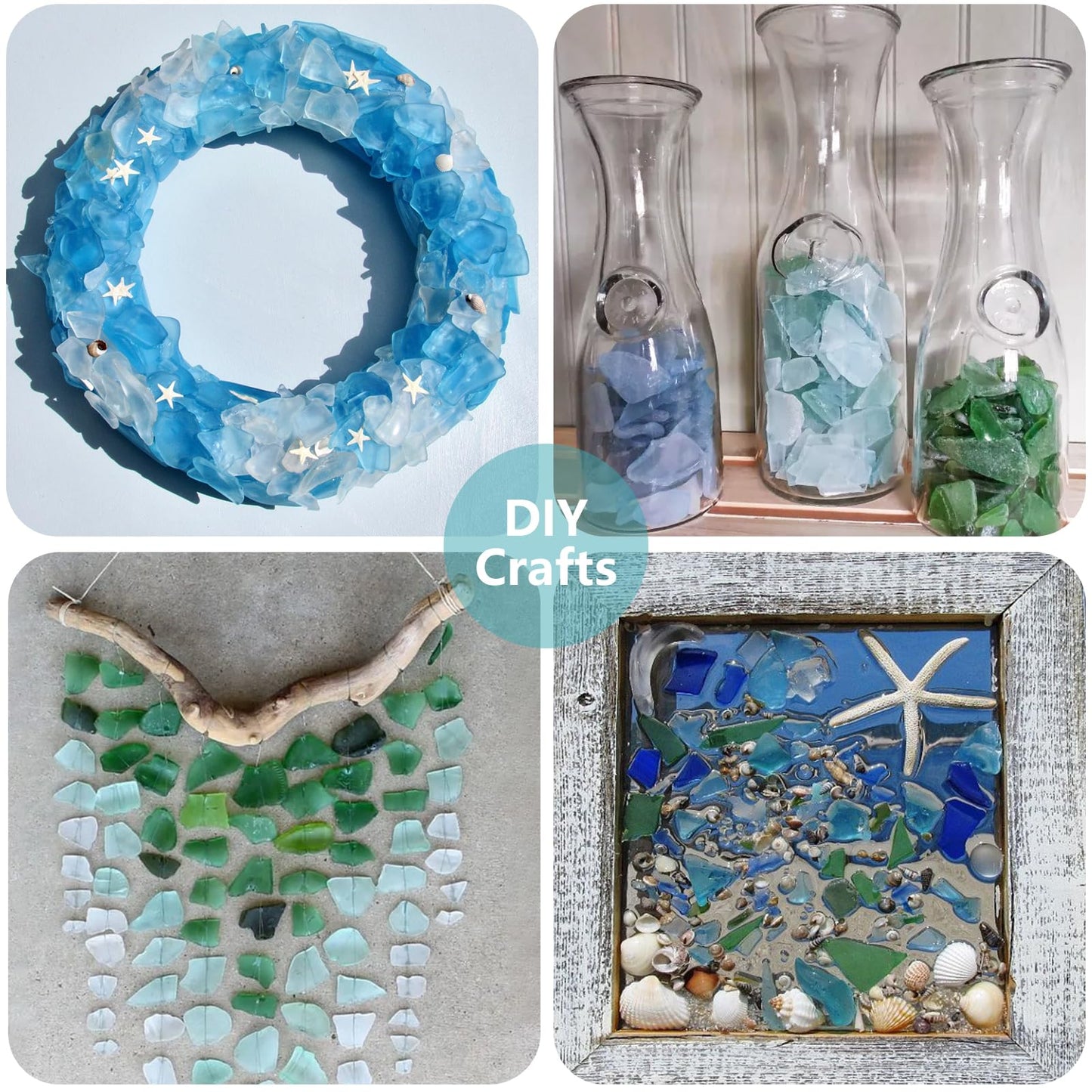 QYGL Sea Glass for Crafts - 14oz Frosted Seaglass Pieces - Vase Filler and Aquarium Ornament, DIY Craft Supplies for Art, Beach Weddings, and Home Decor (Cobalt Blue, Aquamarine, White)