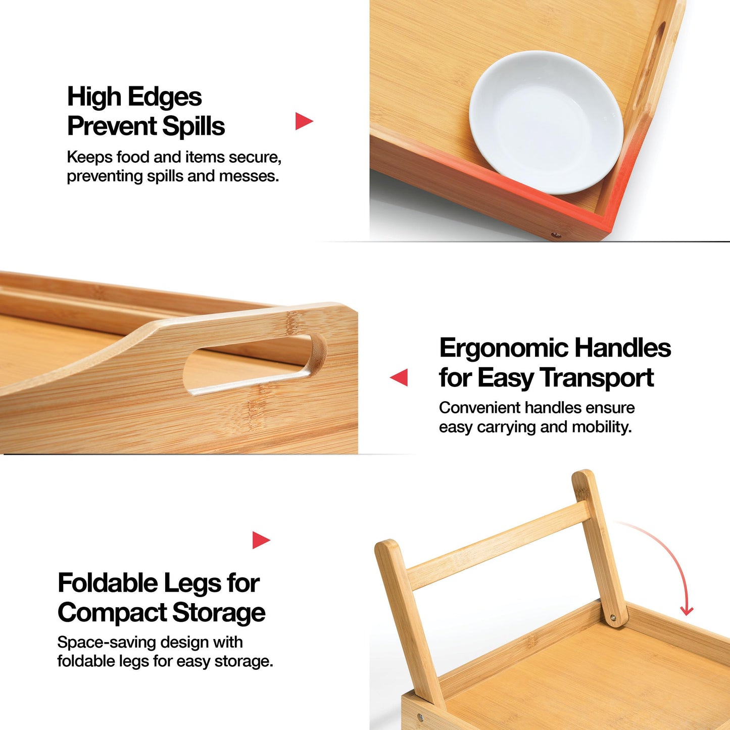 Home-It Bed Table Tray with Folding Legs - Bamboo Breakfast Tray with Handles for Bed, Sofa, Eating and Laptops, Snacking and Working