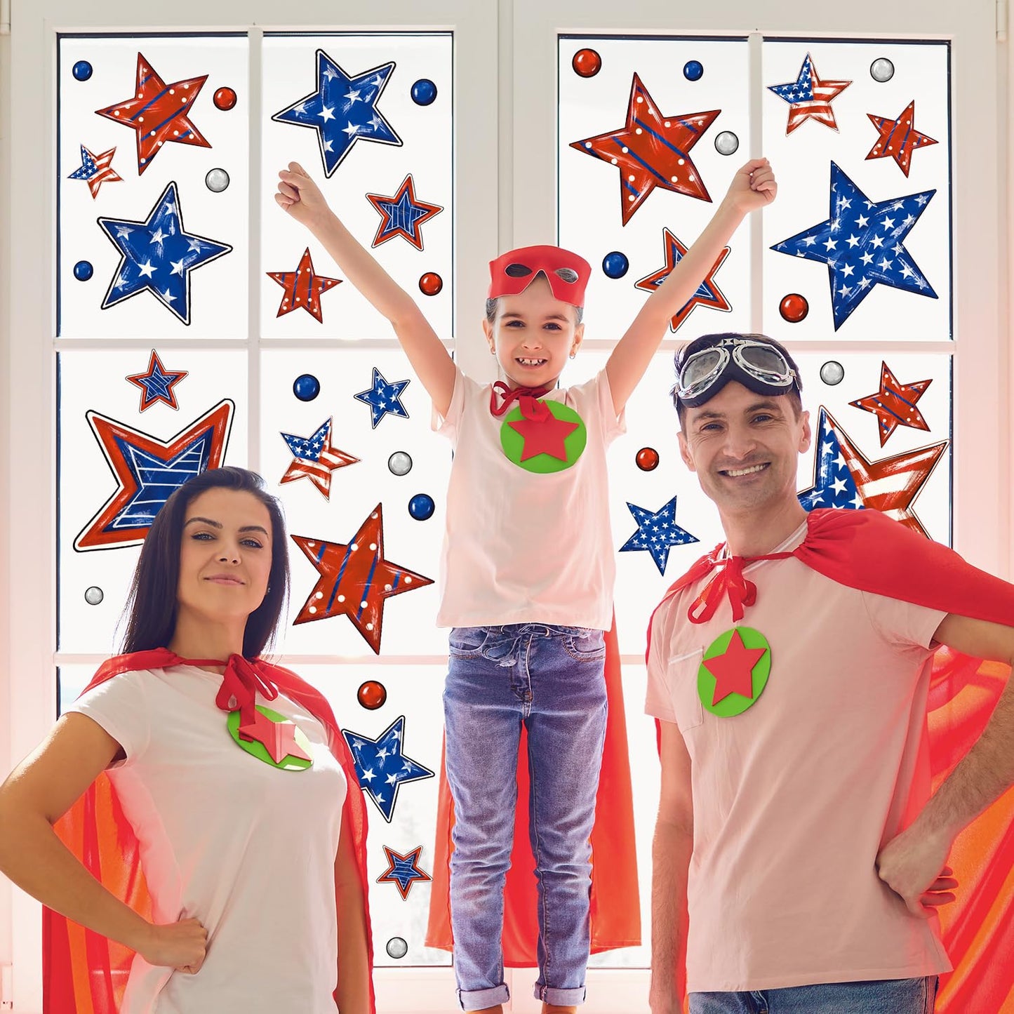 Patriotic Window Clings Red Blue Stars God Bless America Window Stickers Double-Side Glass Decals for Home Office School Independence Day Party Decor,6 Sheets