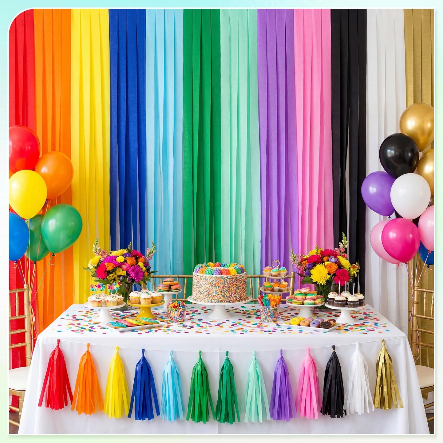 Party Crepe Paper Streamers 12 Rolls 984ft, Rainbow Streamers Party Decorations for Birthday Wedding Mother's Day Graduation Baby Shower Decor, 1.77 Inch x 82 Ft/Roll