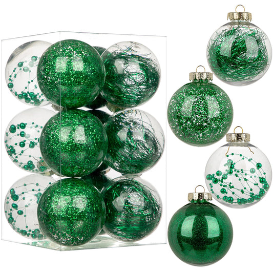Briful 80mm/3.15" Shatterproof Clear Plastic Christmas Ball Ornaments Decorative Transparent Xmas Balls Baubles Set with Stuffed Delicate Decor Hanging Christmas Tree Ornaments(12 Counts, Green)