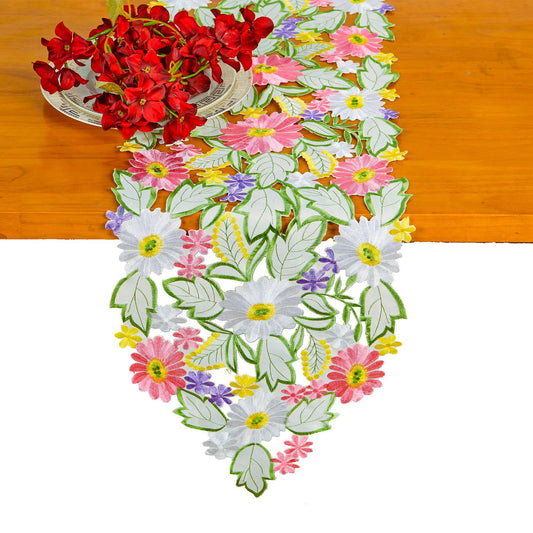 AMARED Spring Daisy Table Runners Embroidered Flowery Applique Floral Cutwork Table Linen for Home Decoration (13 X 54 Inch)