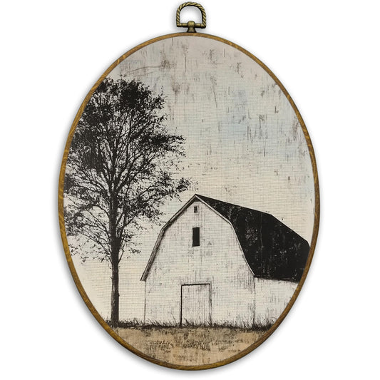 CUANFDDSF Vintage Farmhouse Barn Oval Wall Art Decor, Rustic Farmhouse Wall Hanging Decor, Antique Cottagecore Countryside Barn Framed Canvas Prints for Home Bedroom Living Room, 8.6x11.4 Inch