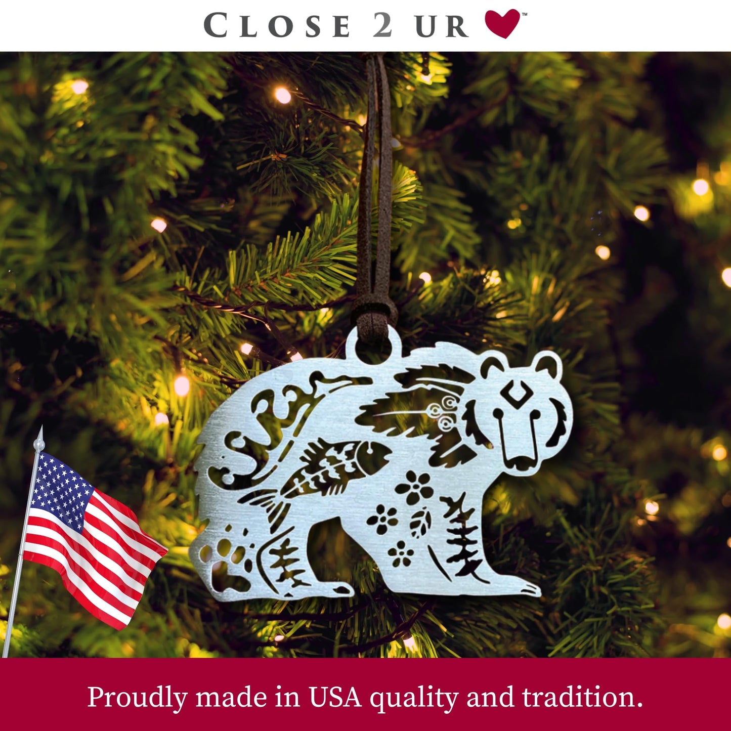 Spirit Bear Collectible Stainless Steel Ornament Keepsake | Holiday Decoration, Window Ornament, Hanging Decoration | Symbol of Courage & Protection | Handcrafted Gift | Made in USA