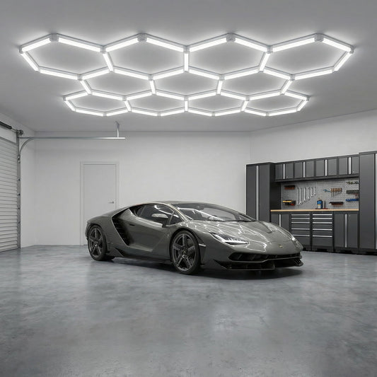 Hexagon Garage Lights LED Ceiling Light, 11 Cells Modular Honeycomb Garage Lighting, 46 LEDs Splicing Ceiling Lamp, Super Bright DIY Light Fixture for Workshop Warehouse, 6500K White