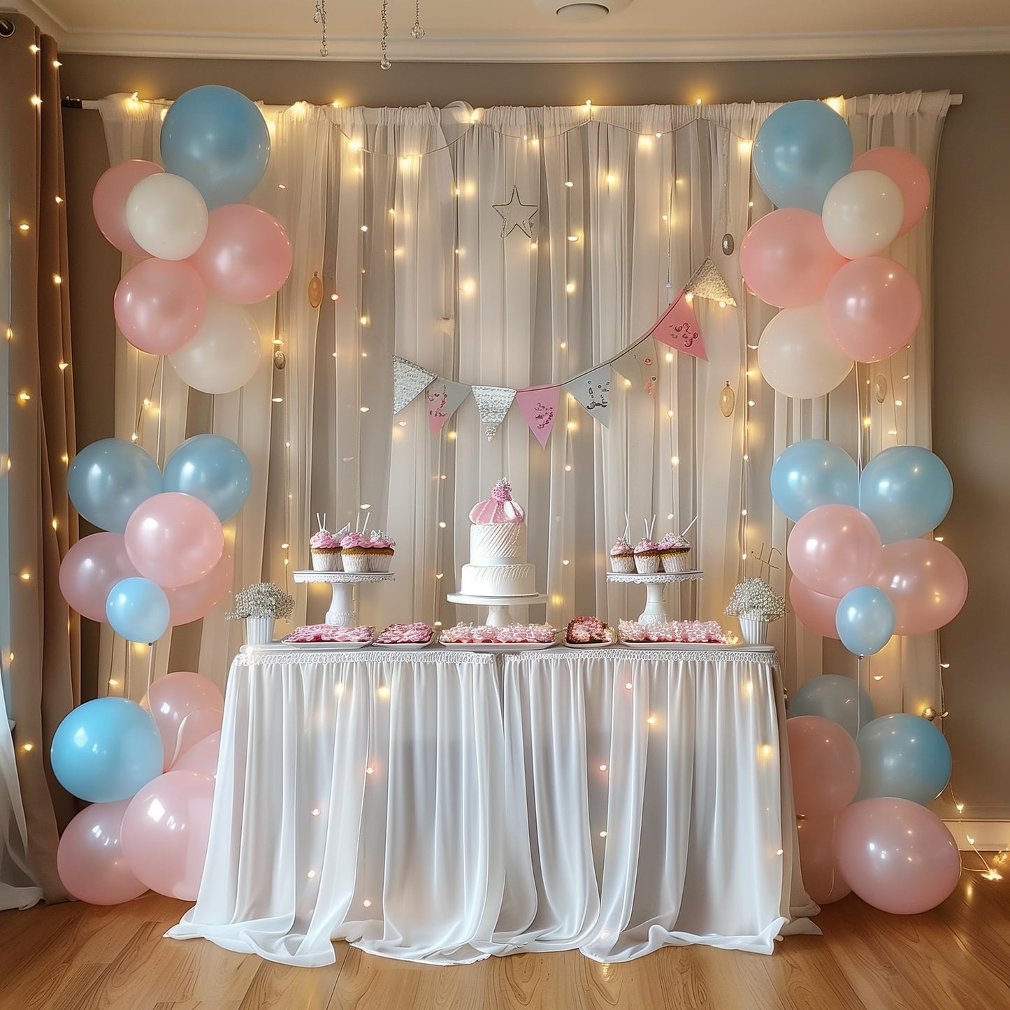 Fomcet Tulle Backdrop Curtains with Lights String White 10FT X 8FT Sheer Curtain with Lights Tulle Curtains Backdrop for Wedding Birthday Party Baby Shower Photo Shoot (2 Panels 5x8FT)