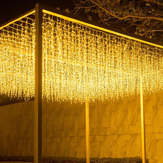 GTSYDING 400 LED Icicle Lights Outdoor, 32.8 FT 80 Drops 8 Modes Christmas Twinkle Waterproof Connectable Fairy String Lights for Indoor Party Wedding Balcony Roof Decor, Warm White, 10M