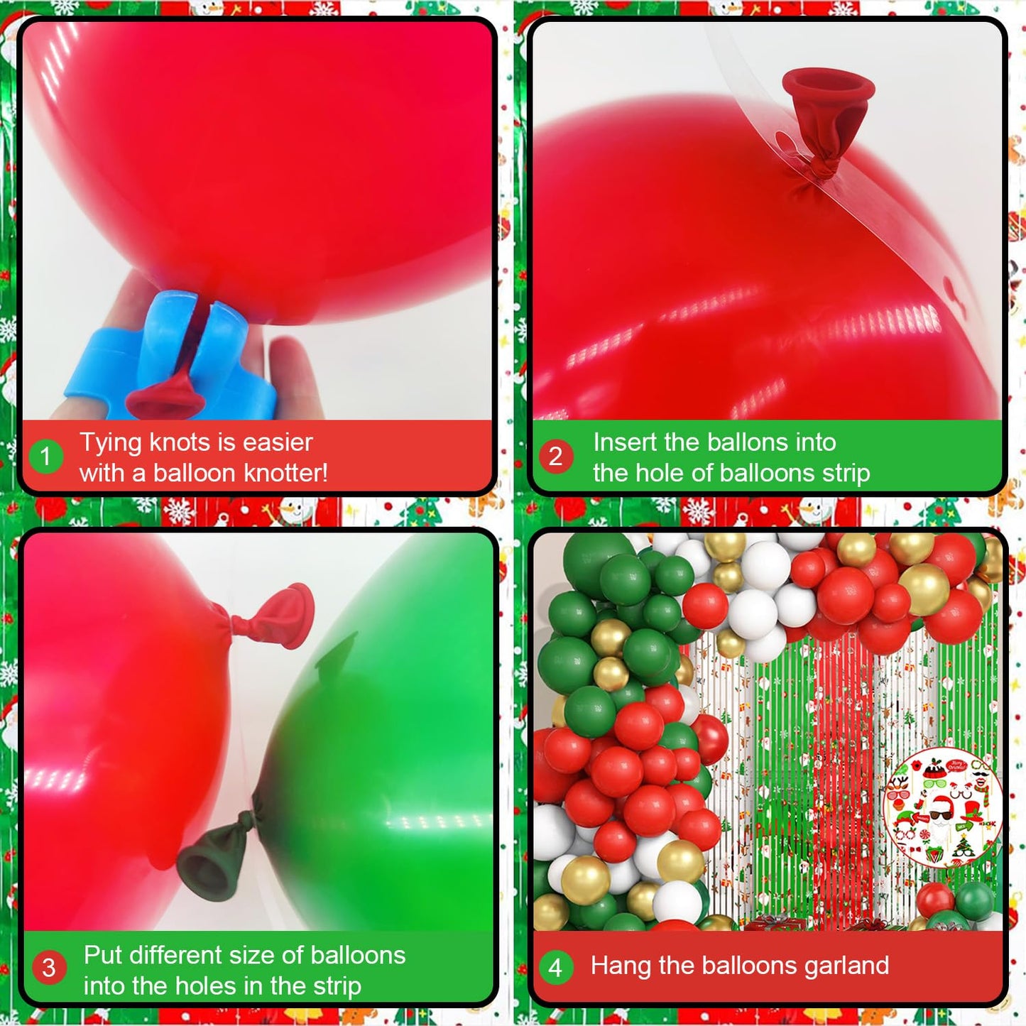 MEHOFOND 164pcs Merry Christmas Party Decorations Set, Christmas Foil Fringe Curtains, Red Green Gold Balloons Arch Garland Favors for Kids Adults Friends Ugly Sweater Party Props for Photo Supplies