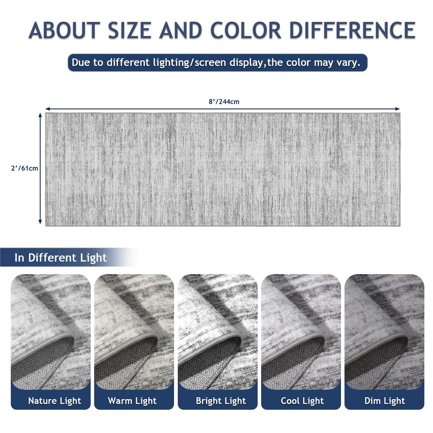 Runners for Hallways 2x8 Kitchen Runner Rugs，Modern Abstract Rug Runners for Entryway，Stain Resistant Washable Runner Rug Non-Slip 8ft Carpet Rug for Bedroom Living Laundry Room（Grey,2'x8'）