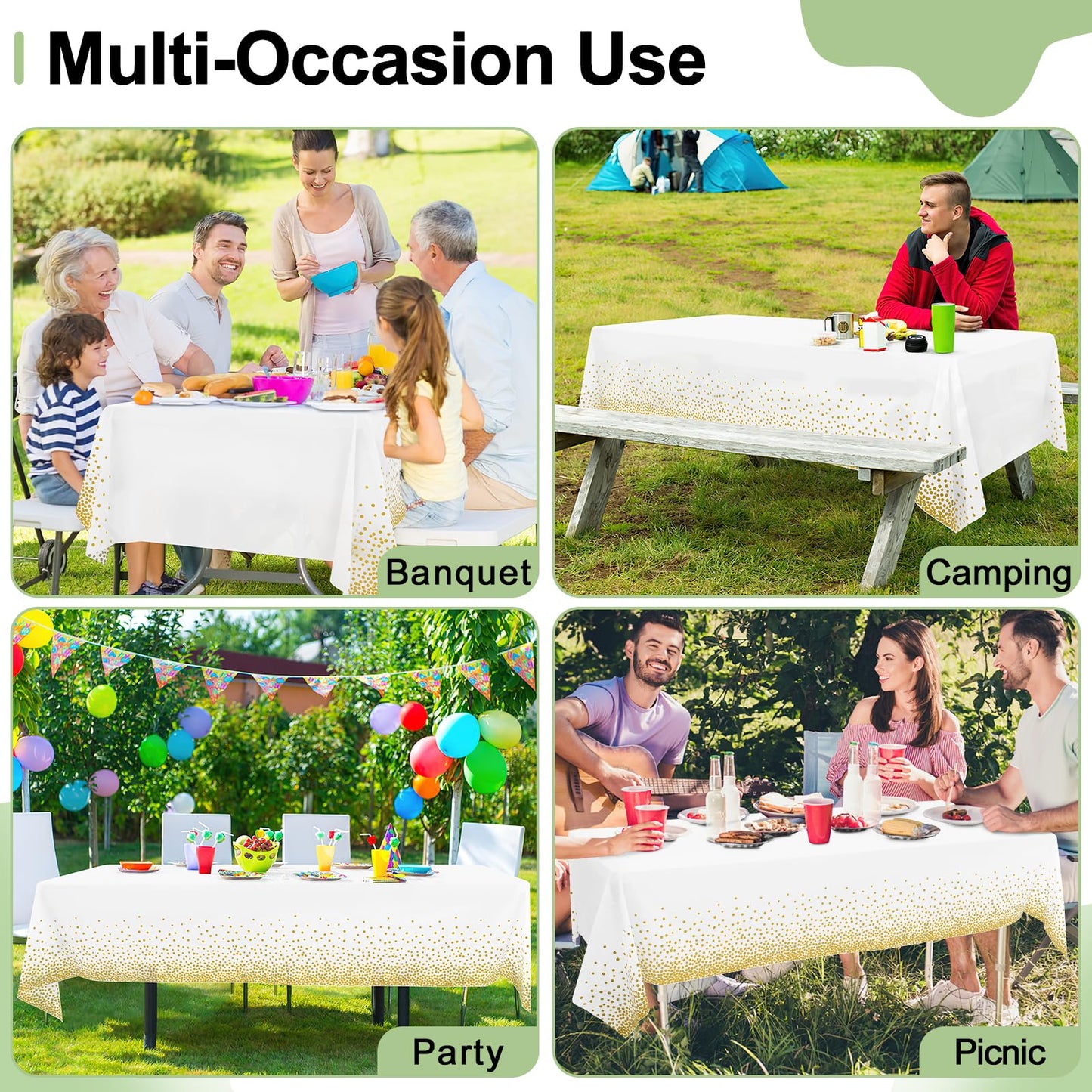 misaya 3 Packs Dot Disposable Table Cloth, 54 x 108 Inch Waterproof Plastic Tablecloth, Rectangle Gold Dots in White Table Covers for Picnic, Birthday, Party