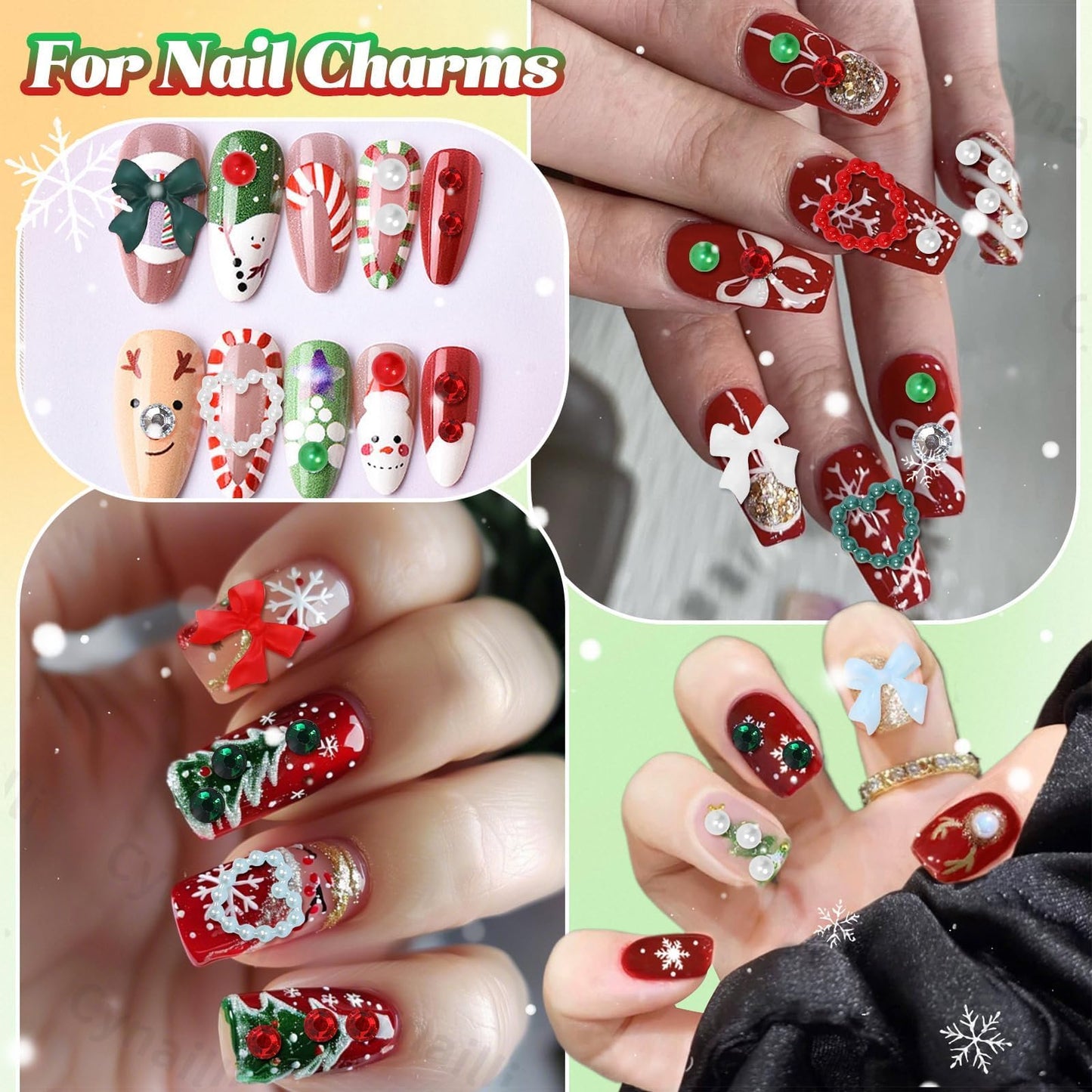 Christmas Red Green Mixed Flatback Rhinestones & Pearls, Pearl and Rhinestones for Crafting, Pearls Heart Bows Nail Charms for Christmas Craft DIY Ornaments, Tumbler Cups, Nail Art and Gift Making