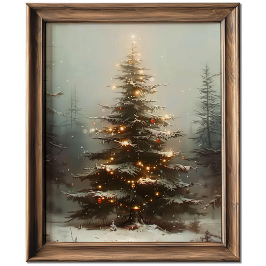 HubbgDesign Vintage Christmas Tree Wall Decor, Christmas Decoration, Forest Wall Art Decor, Rustic Winter Holidays Wall Art, Print Unframed (8x10in, Christmas Tree with Lights)
