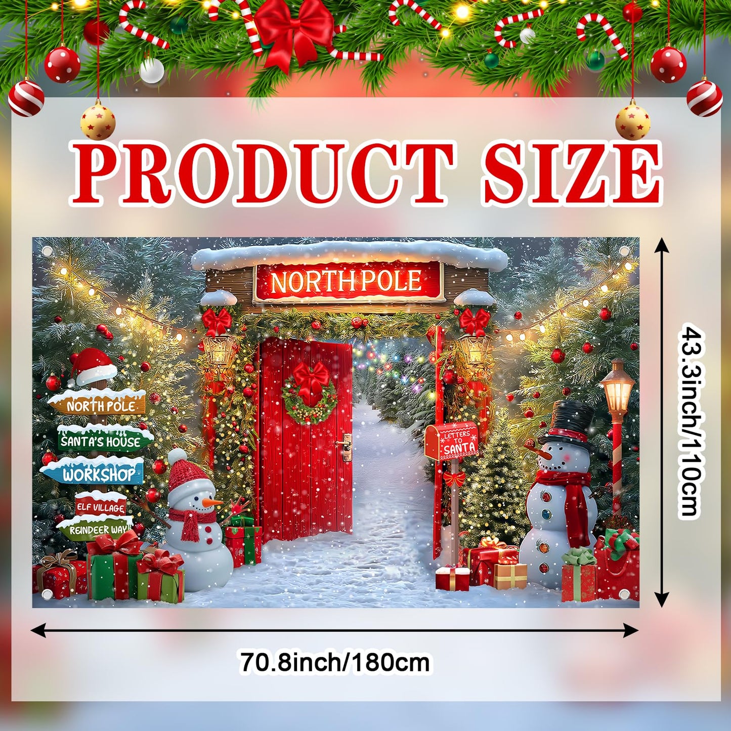 Lecheme Christmas Backdrop for Photography North Pole Santa's House Banner Snowy Forest Red Barn Door Christmas Banner Xmas Holiday Family Photo Background Party Decorations