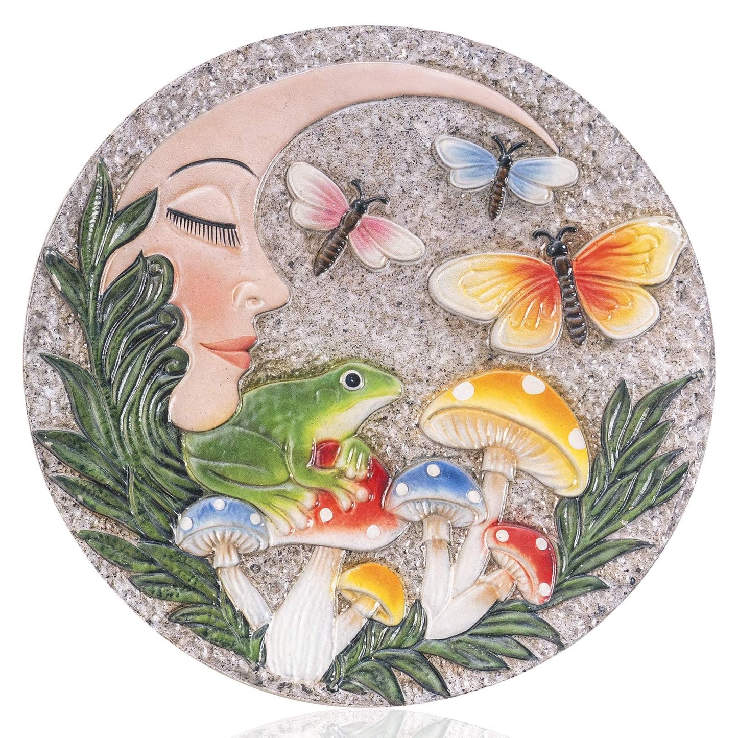 Bechivie Garden Stepping Stones Outdoor, 9.8" Resin Frog Stepping Stone with Moon Butterfly Mushroom, Spring Decorative Round Walkway Gardening Gifts Home Decor for Outside Yard Pathway Patio Lawn