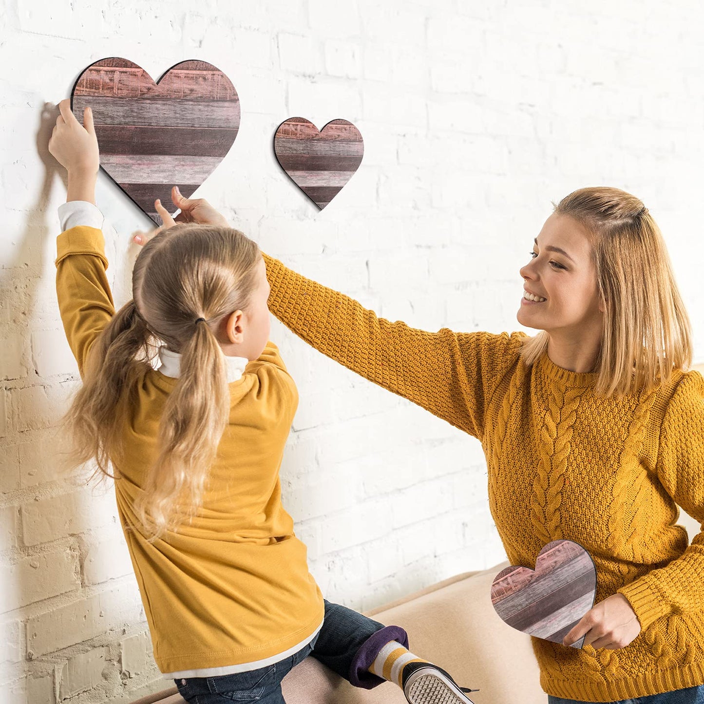 Jetec 3 Pcs Rustic Wooden Heart Decor Farmhouse Wood Home Wall Sign Hanging Plaque Decor for Kitchen Bedroom Bathroom Living Room,Ideal Housewarming Gifts(Classic)