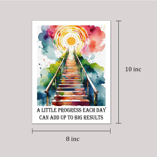Inspirational Watercolor A Little Progress Each Day Quote Art Print for Mental Health Wall Decor, Motivational Home Office Bedroom Study Desk Living Room Therapy Room Dorm Essential Wall Art, Young Achiever Goal Setter Coach Appreciation Therapist Birthda