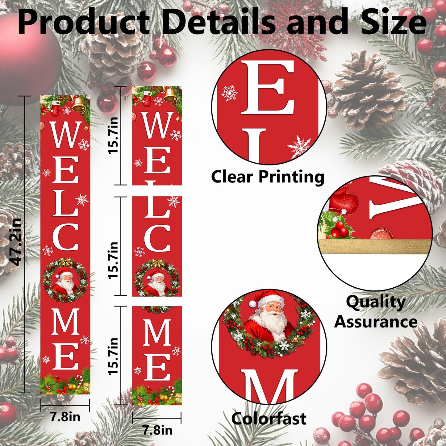 Christmas Welcome Sign for Front Porch Standing, Christmas Wooden Sign, Welcome Porch Sign for Outdoor Yard Wall Decorations 47.2" H (Welcome)