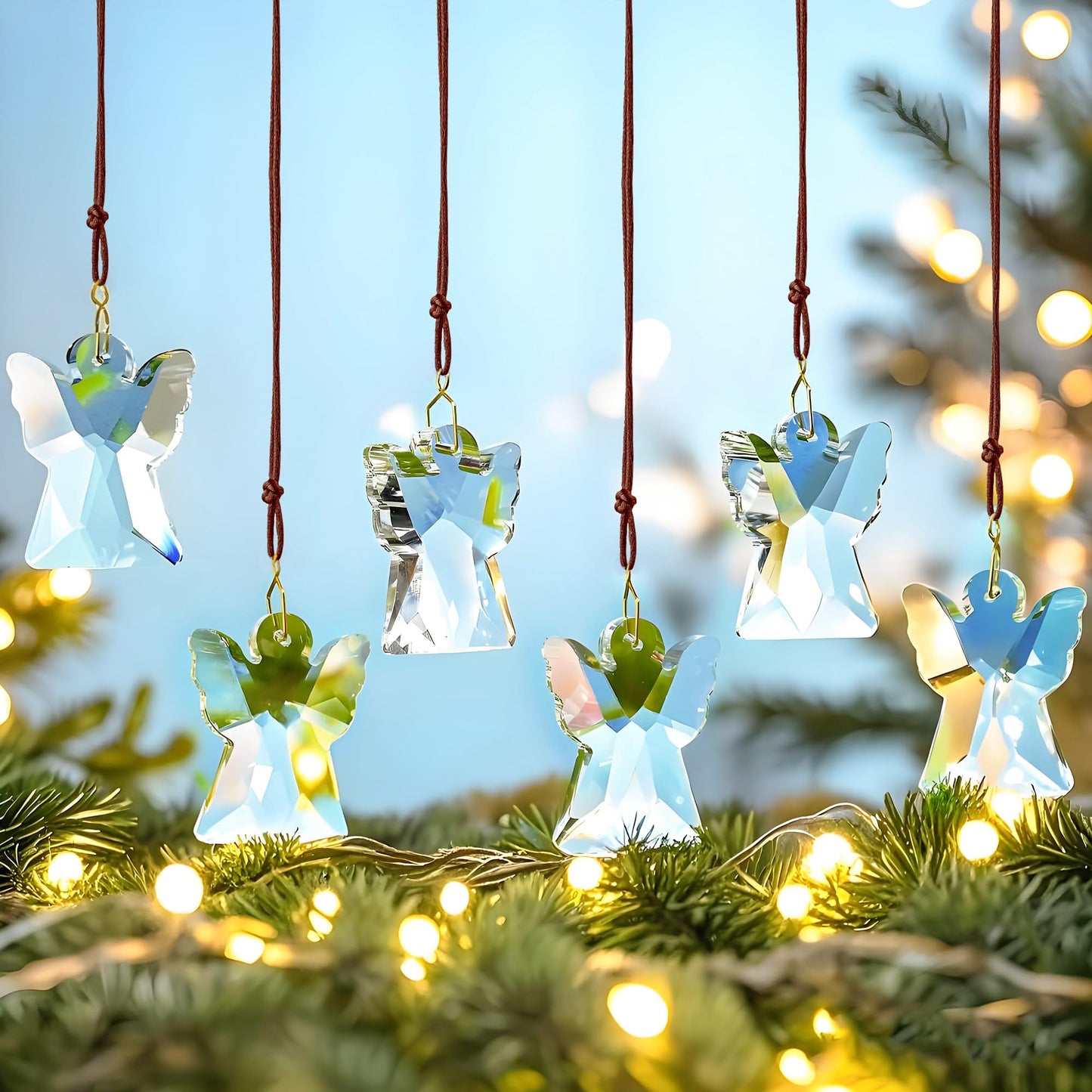 H&D HYALINE & DORA Crystal Angel Prisms Hanging Ornament, 12 Pcs Glass Angel Prisms for Window Hanging, Chandelier Crystal Replacement, Hanging Decor for Christmas Tree (Clear)