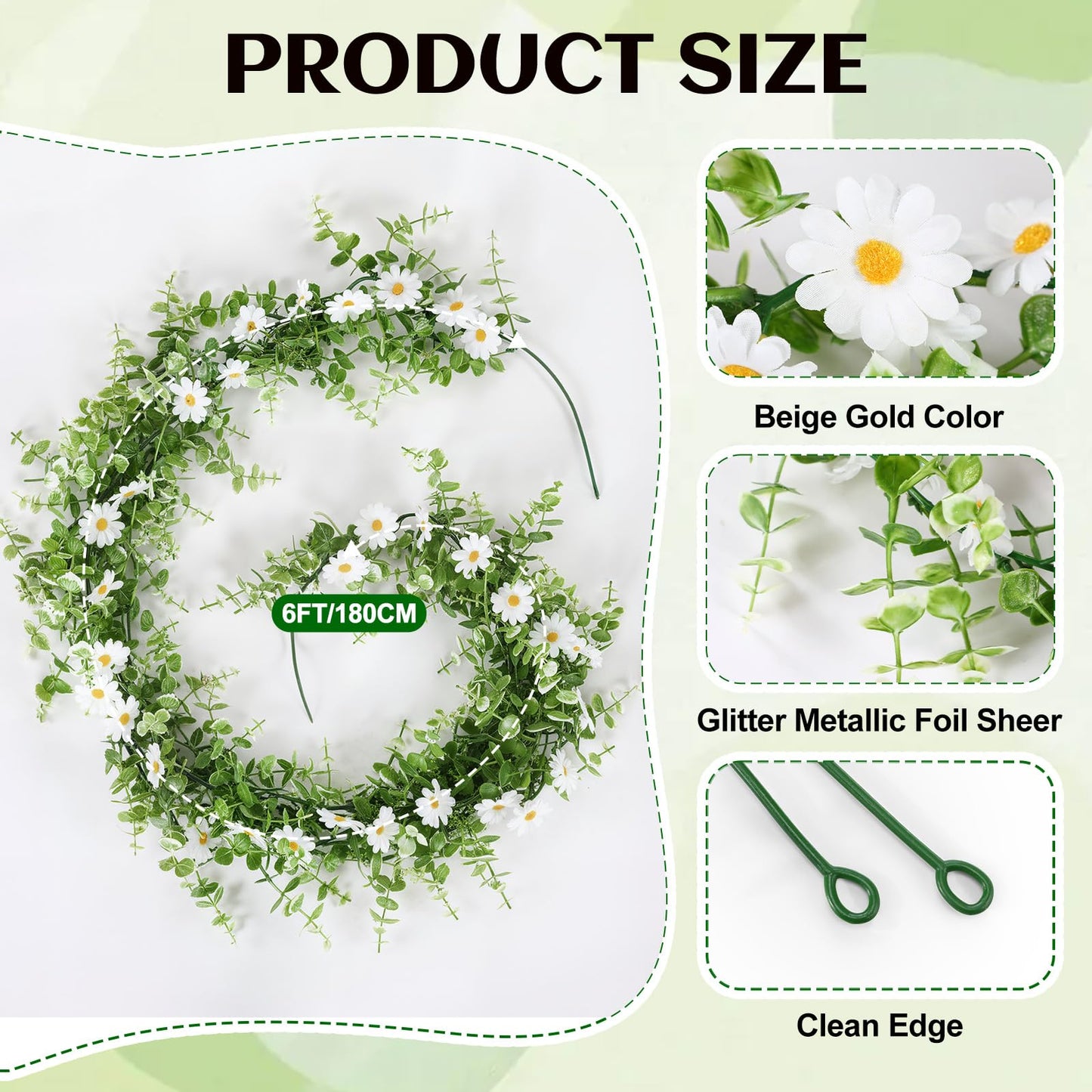 Norme 2 Pcs 6 Ft Artificial Daisy Garland with 100 Fake Flowers Hanging Vine Spring Garland Floral for Decorating Wedding Baby Shower Summer Window Mantle Staircase Farmhouse Table Centerpiece(White)