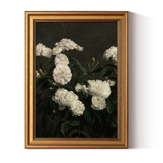 ARPEOTCY Gold Framed Canvas Wall Art, 12x16 Inch Vintage Floral Botanical Art Print, Dark Background Flower Wall Decor for Bedroom Living Room