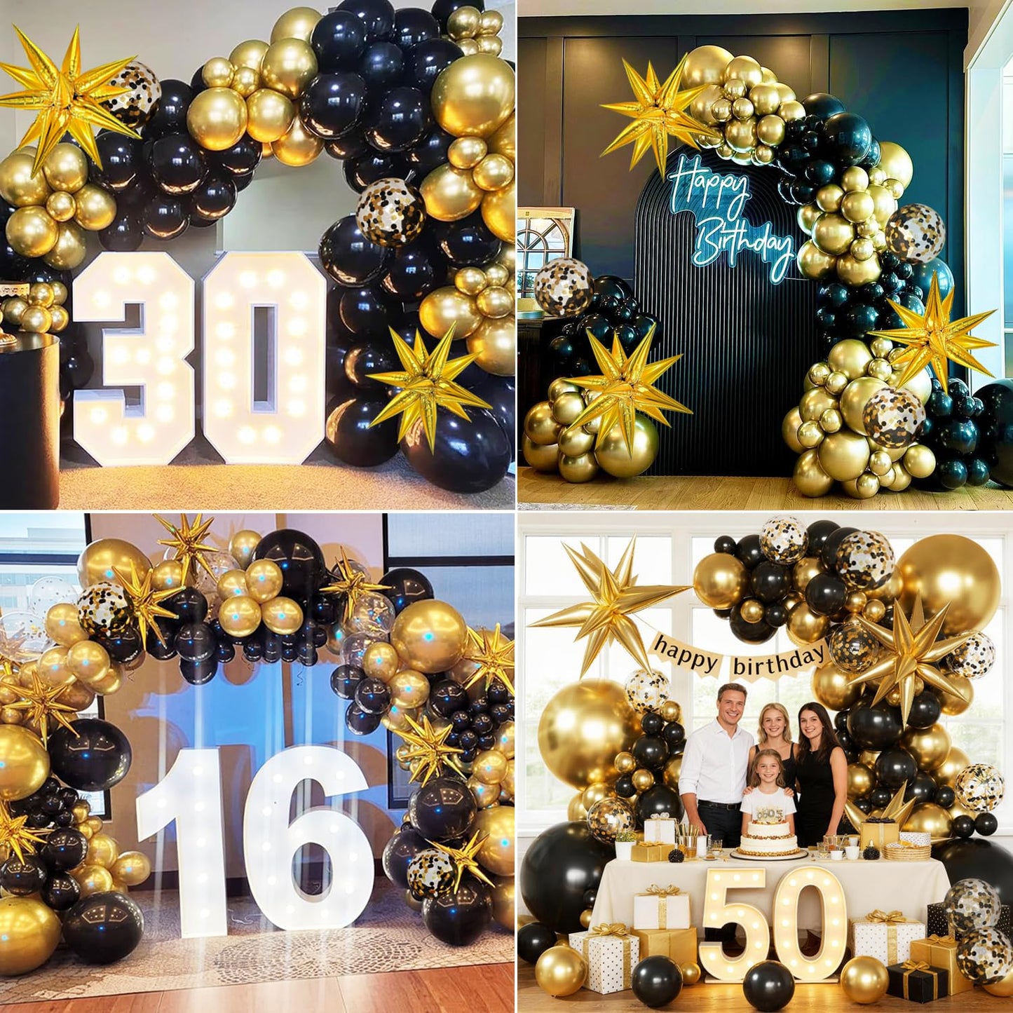 KARLURE Black and Gold Balloons Arch Kit with Black Gold Confetti Balloons for 2026 Graduation Decorations Class Grad Men Birthday Party Prom Retirement Masquerade Anniversary Party Decorations