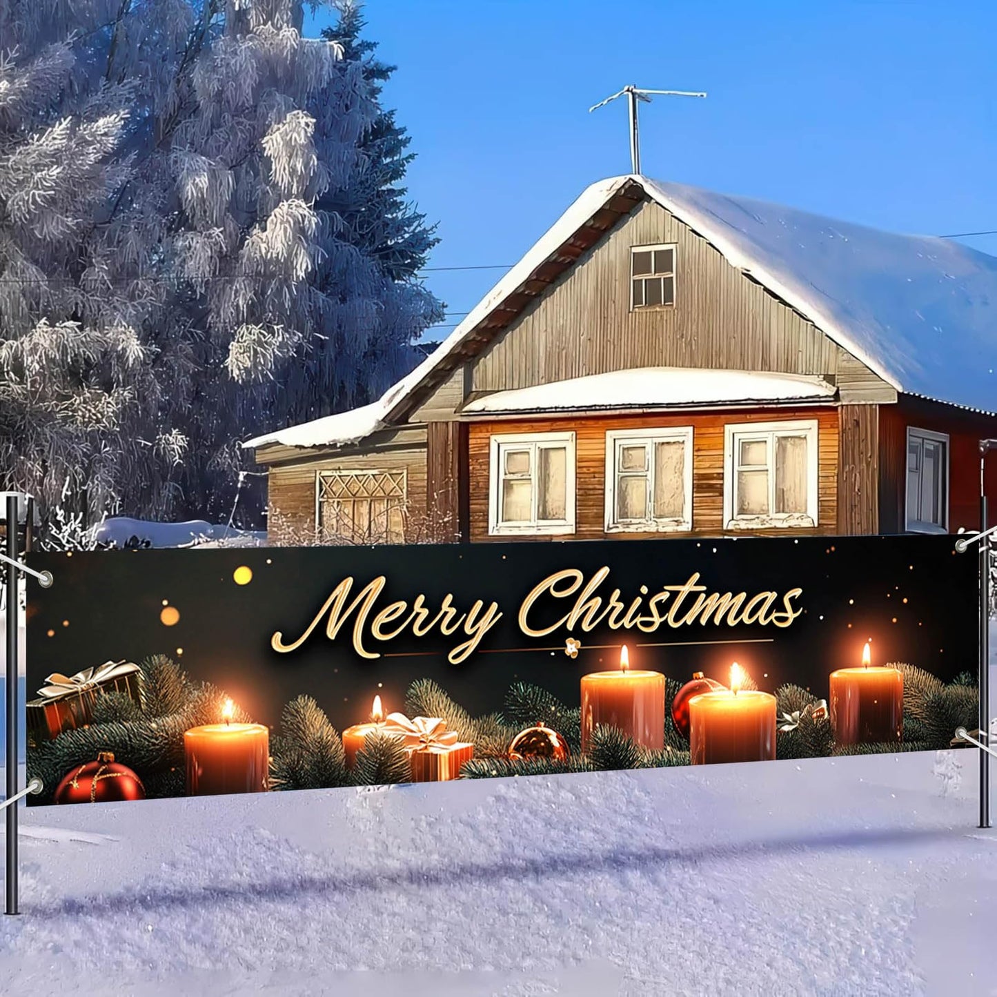 BlissYard Merry Christmas Banner 78x17 Inches light Garland Backdrop Christmas Wall Hanging Holiday Fence Decoration Party Yard Sign Indoor Outdoor Display