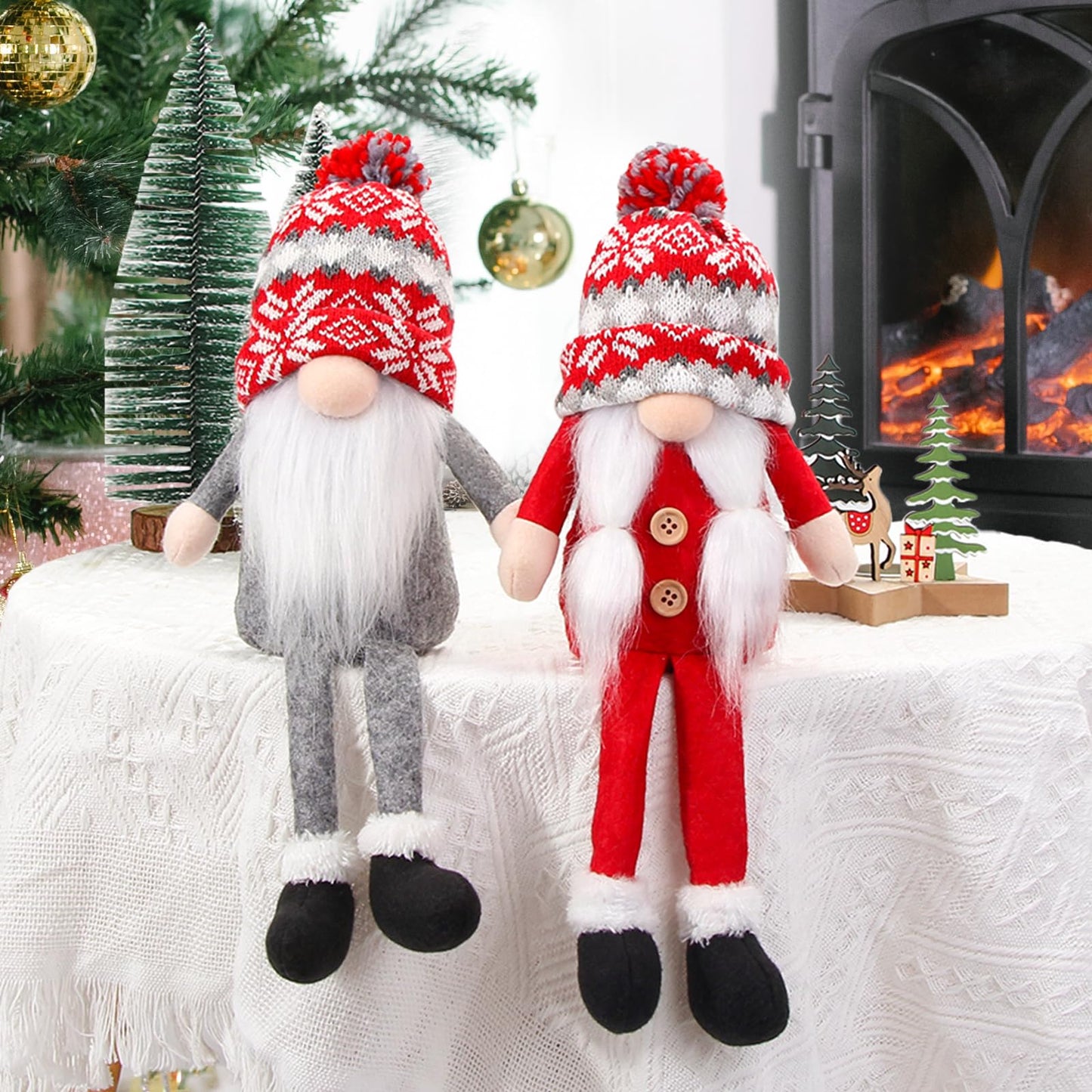 BWFY Christmas Gnomes Decorations 2 Pack Handmade Elf Santa Tomte Swedish Gnome Scandinavian Figurine Nordic Gnome Christmas Table Home Ornaments for Holiday Party Gifts