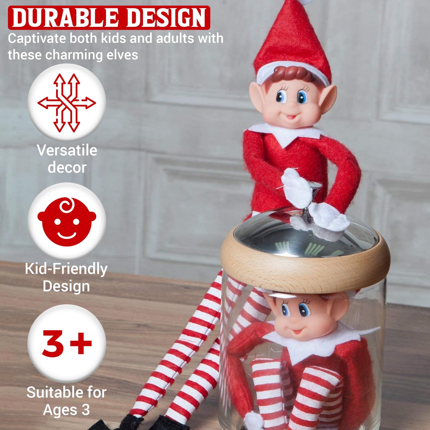 Prime Collectibles Naughty Elf Couple 2 Pack – 12 Inch Boy & Girl Christmas Elf Figures with Soft Bodies & Vinyl Faces, Santa’s Little Helpers, Holiday Shelf Decor, Festive Christmas Display Set