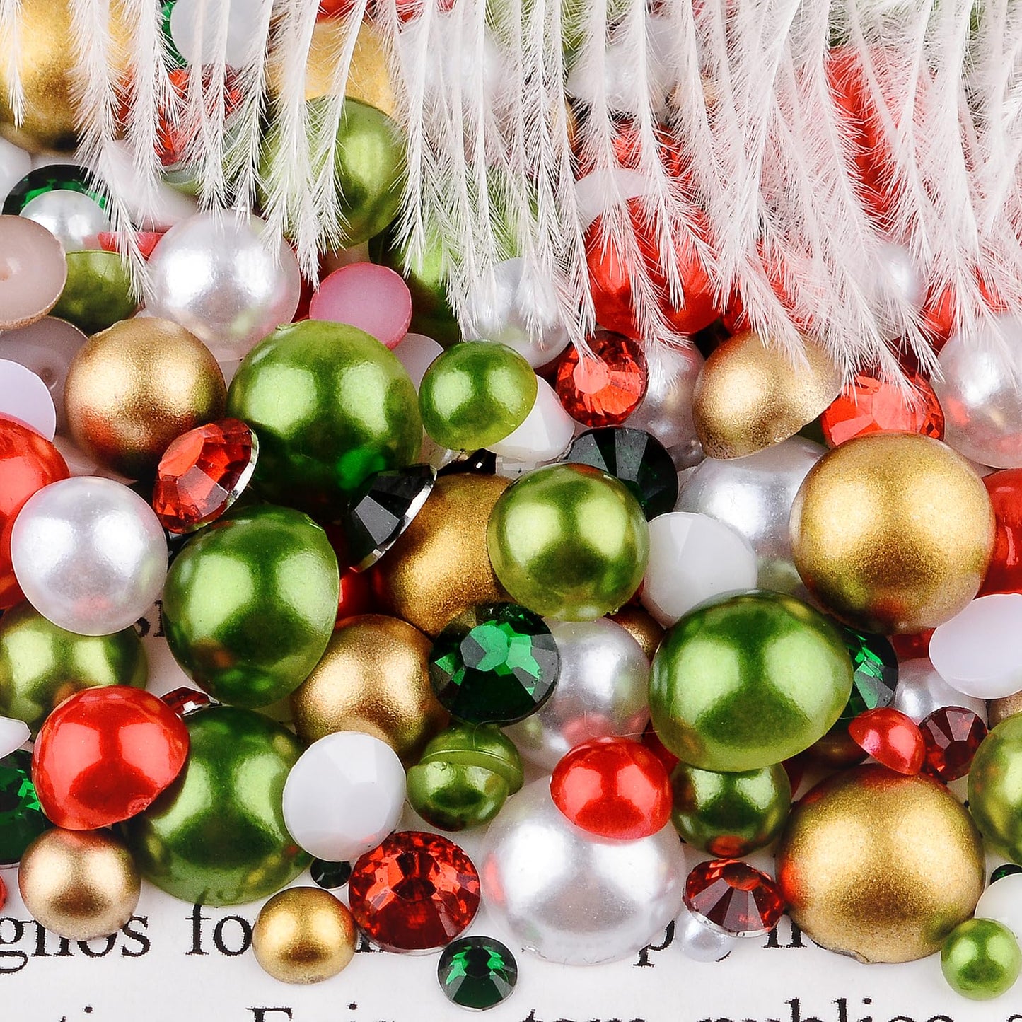 Kikonoke 75g Mix Resin Pearls Rhinestones Kit, 3-10mm Half Pearls and 2-6mm Flatback Rhinestones for Nail Art Decoration Shoes Clothes Tumblers Scrapbooking Craft DIY (Christmas)