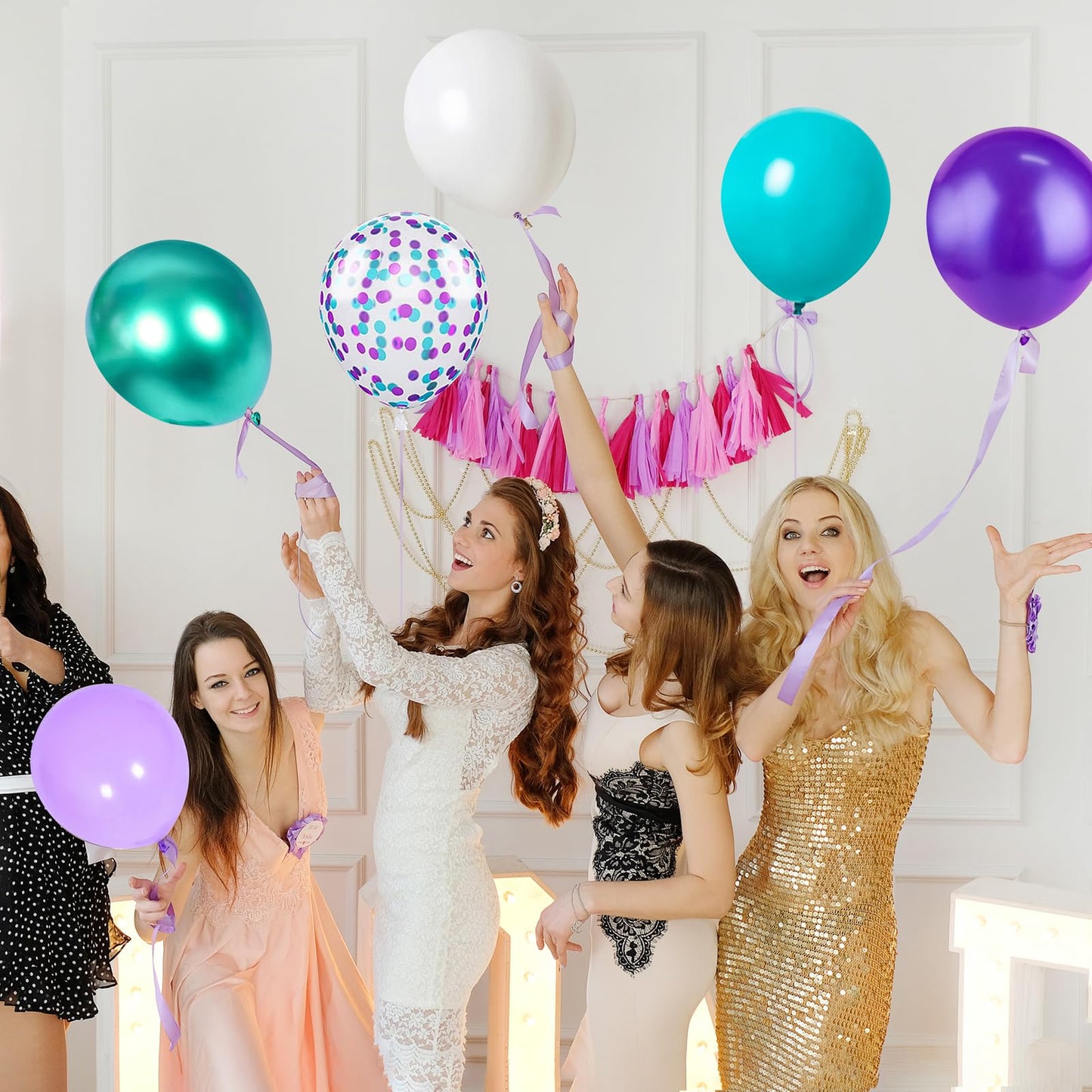 Purple White Green Metallic and Confetti Balloons for Graduation Wedding Birthday Baby Shower Party Decorations
