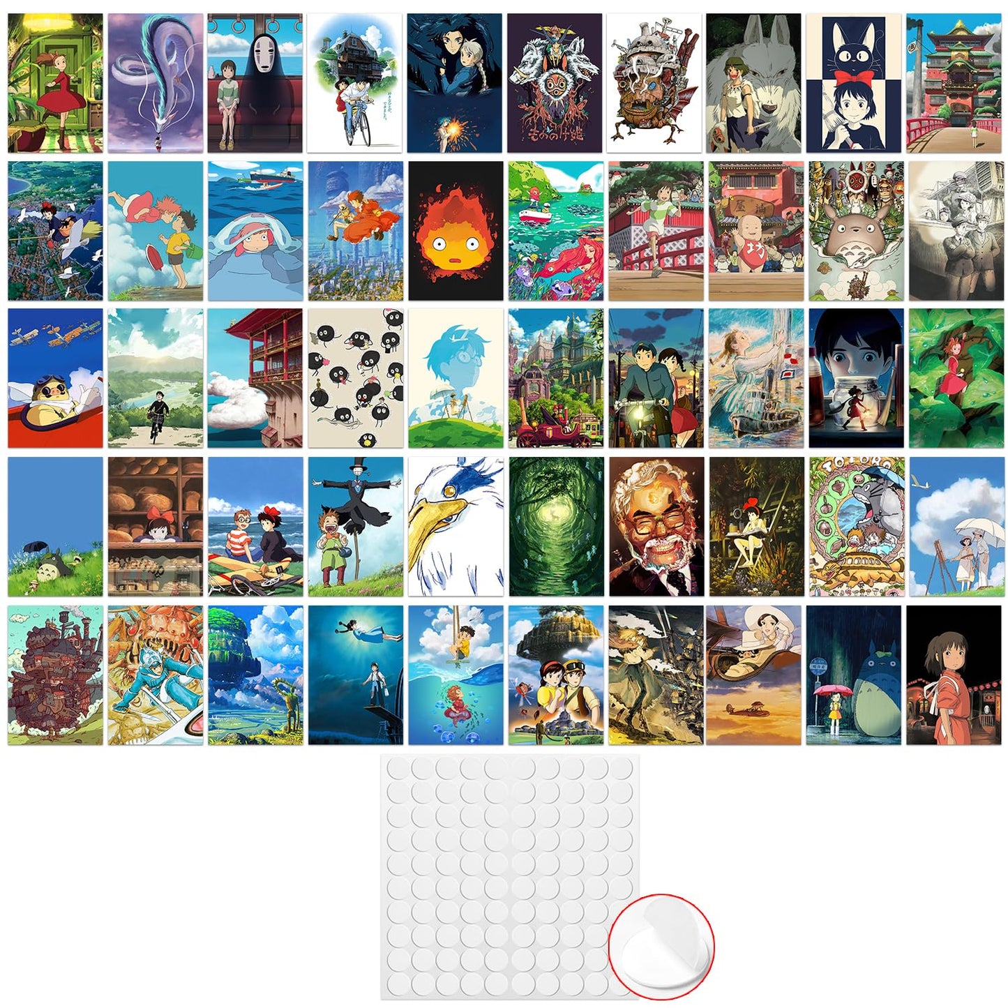 Pounchi Cute Anime Poster Wall Collage Set (50 Pcs 4 x 6 Inch with Glue Dots) Cartoon HD Aesthetic Posters Prints Artworks for Room Bedroom Club Wall Art Decor for Teens Kids