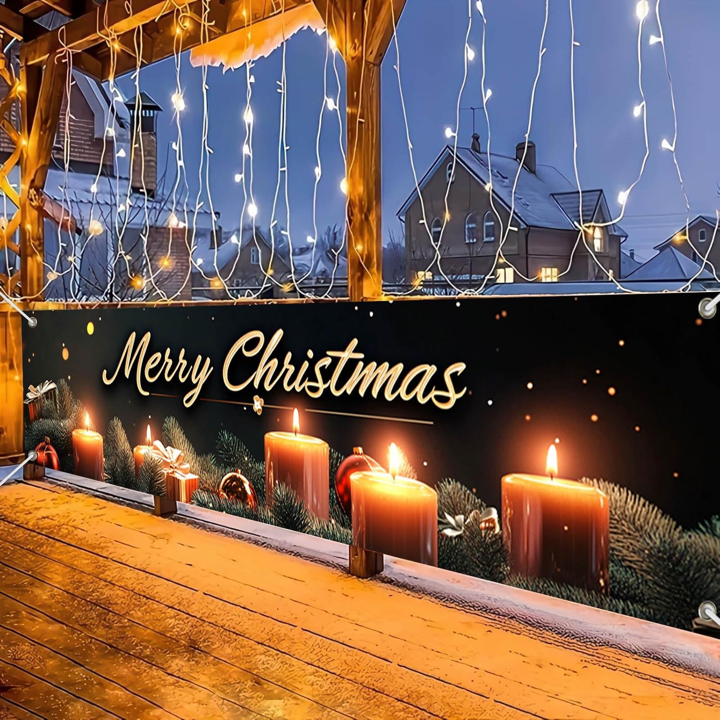 BlissYard Merry Christmas Banner 78x17 Inches light Garland Backdrop Christmas Wall Hanging Holiday Fence Decoration Party Yard Sign Indoor Outdoor Display