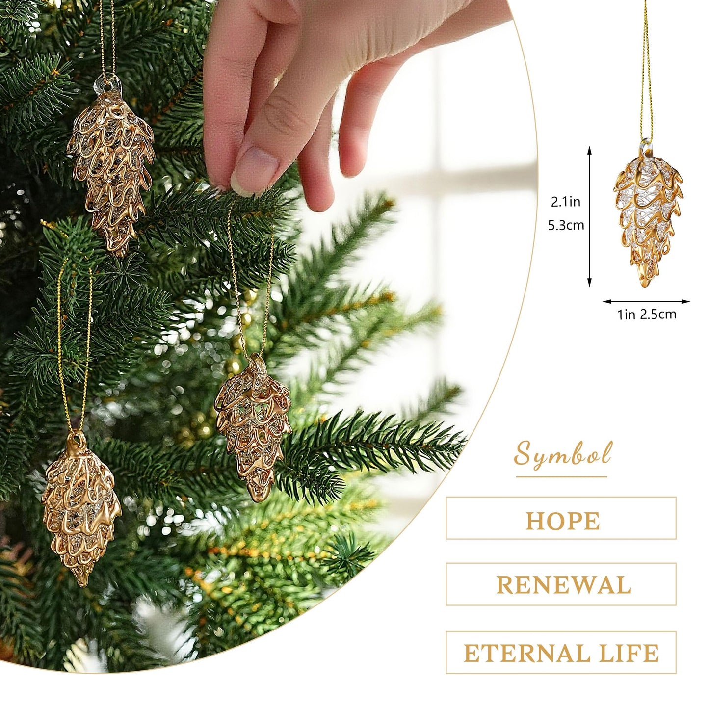 Spun Glass Pine Cone Christmas Ornaments for Tree, Crystal Pinecone Ornament Bulk for Christmas Tree, 2025 Blown Glass Home Decor Xmas Gift, Set of 6 Winter Decor