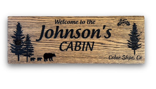 Custom Sign Engraved Solid Wood Oak Sign Perfect for Outdoors or Indoors | Enhancing Any Space With Custom Name Sign | Make's A Great Family Sign Home Signs For Home Decor | Wood Sign (Cabin)