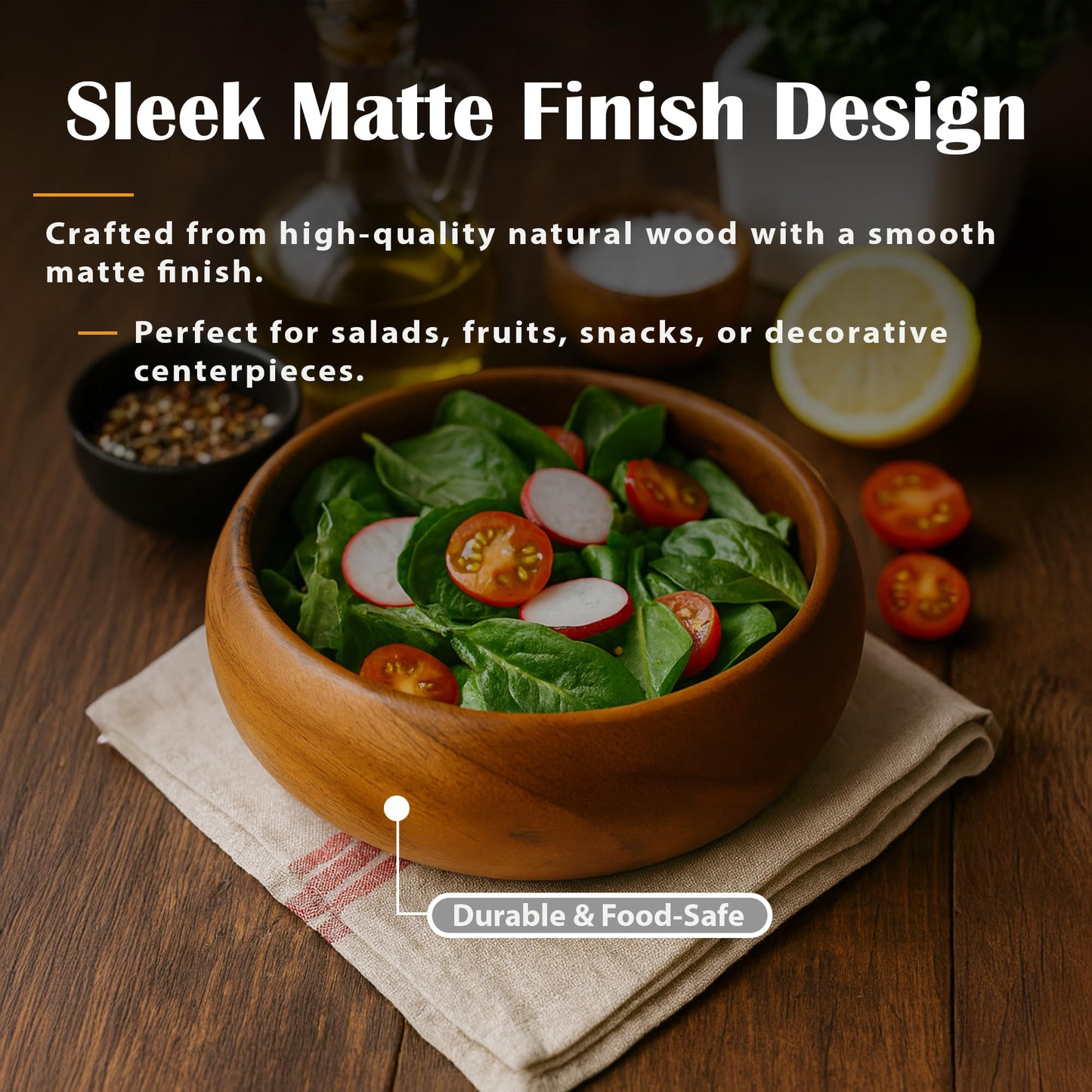 GoCraft Wooden Bowl with Matte Finish – Handcrafted Mango Wood Serving Bowl for Salads, Snacks & Décor – Rustic & Minimalist Kitchenware