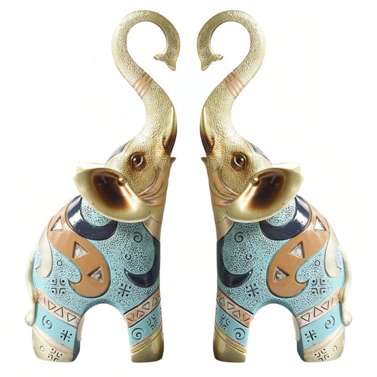 Aura7Mix Gold Elephant Statues Decor, 8.46 Inch Good Luck Home Decor Figurine, Resin Art Sculptures and Statues, Animal Gifts Home Tabletop Decoration, Living Room, Bathroom, Office,Bookshelf (2 Pack)