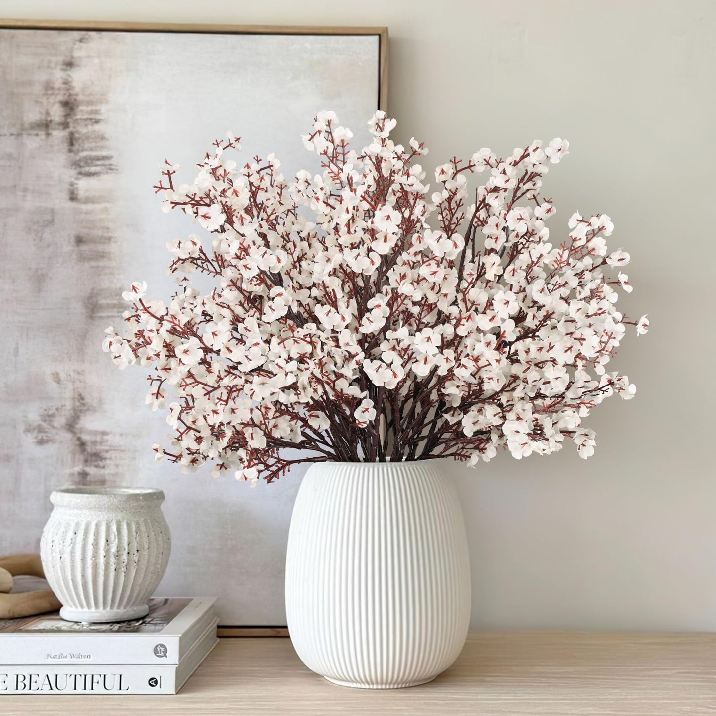 HIAGROW Babys Breath Artificial Flowers, 8 Bundles White Real Touch Fake Flowers Silk Flowers Bulk for Vase Home Office Wedding Spring Indoor Outdoor Centerpiece Table Party Decorations