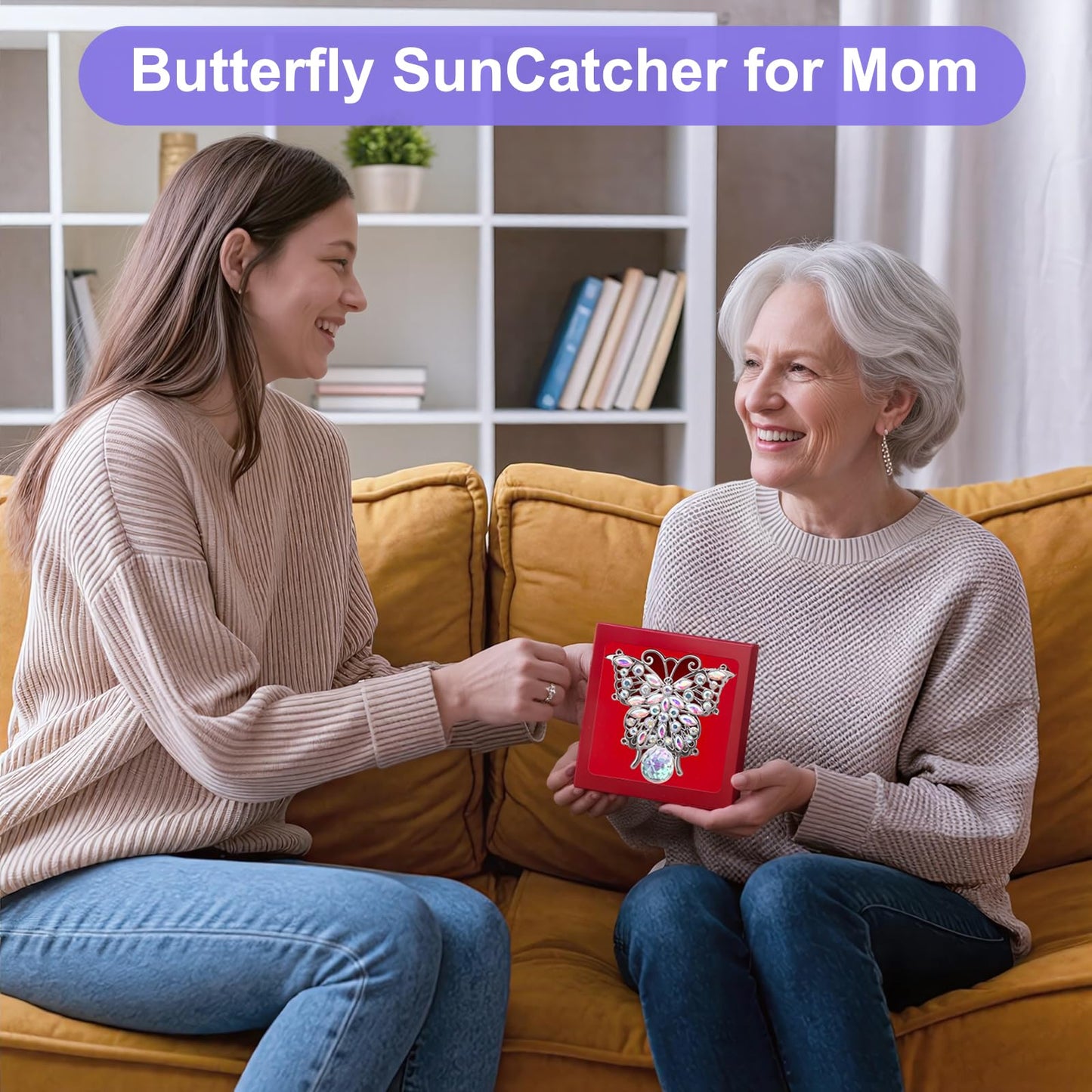 Mother's Day Butterfly Gifts for Mom, Rhinestones Crystal Butterfly Suncatcher Hanging Ornament Window Decor for Garden House, Unique Birthday Gifts for Her Mother-in-Law