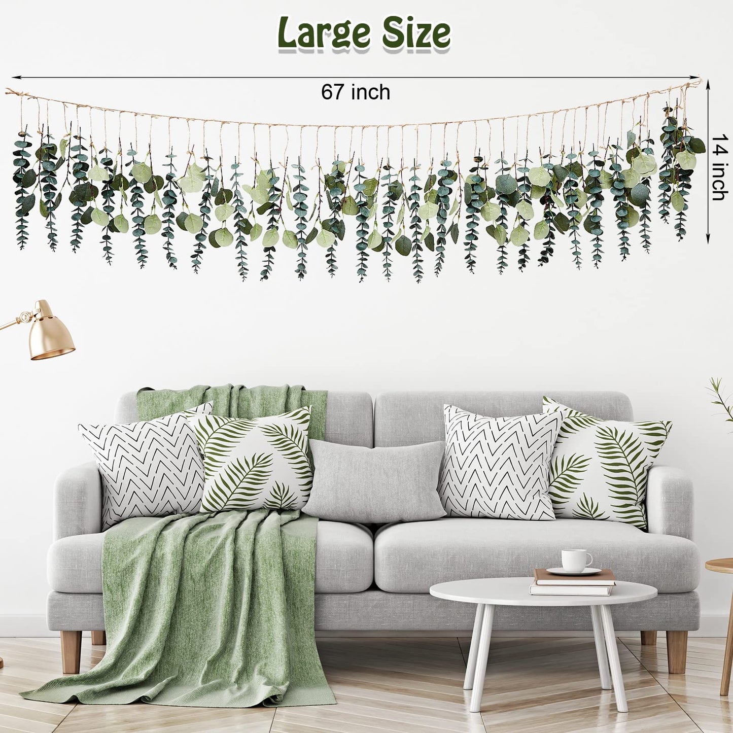 Juexica Artificial Hanging Eucalyptus Wall Decor Boho Bedroom Wall Decor with LED String Light for Home Office Farmhouse Nursery Bathroom Kitchen