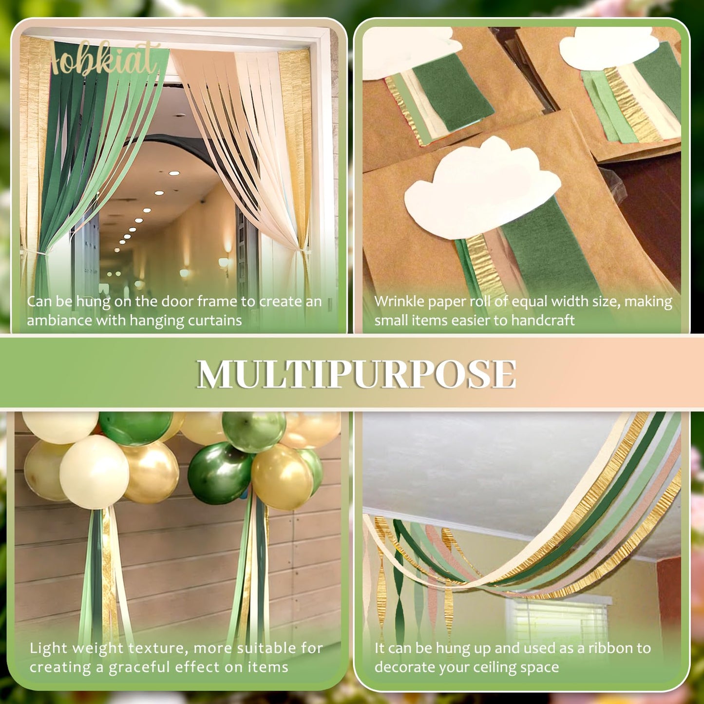 AOBKIAT Wedding Party Decorations, 5 Rolls Olive Green Khaki Crepe Paper Streamers for Green Boho Wedding, Birthday, Bridal/Baby Shower