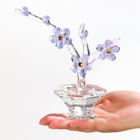 Purple Cherry Blossom Crystal Flowers with Stems - Glass Flowers with Vases Japanese Cherry Gifts Decor for Wife Girlfriend Women - Crystal Collectible Home Table Decor for Valentines Wedding Gifts