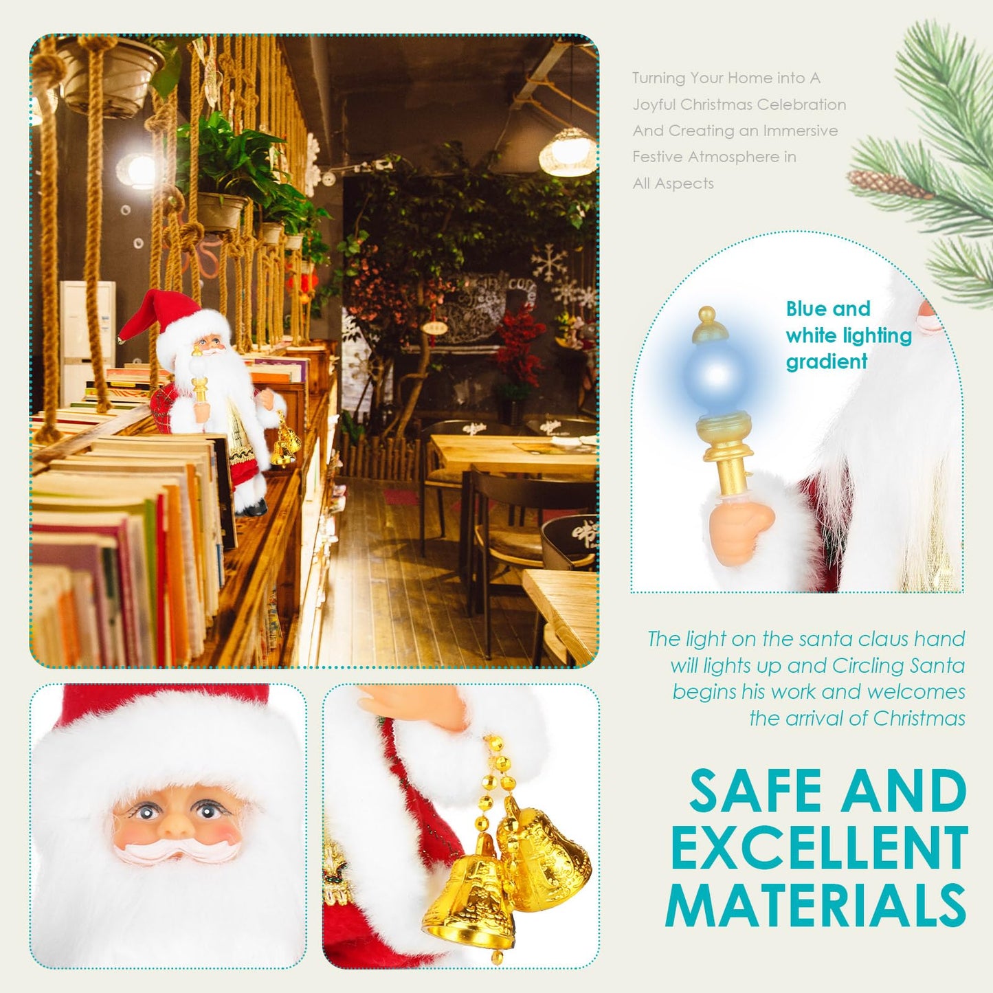 SdeNow Rotating Dancing Santa Claus with Music Walking Animated Christmas Doll Santa Singing Christmas Decorations and Santa Claus Stuffed Toy for Kids