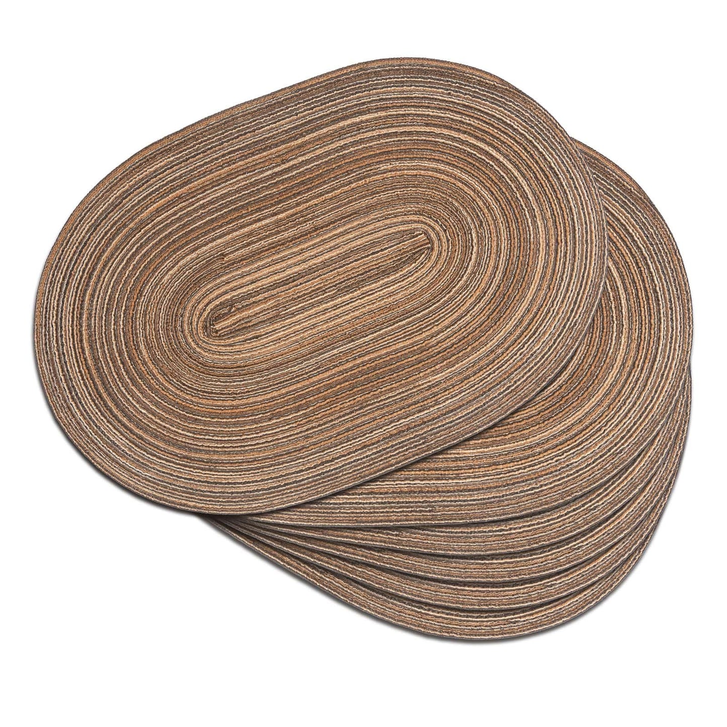 Noctiflorous Woven Oval Braided Placemats Set of 6-12 x 17.5 Inch Washable Non-Slip Heat Resistant Table Mats for Kitchen and Dining（Brown, 6）