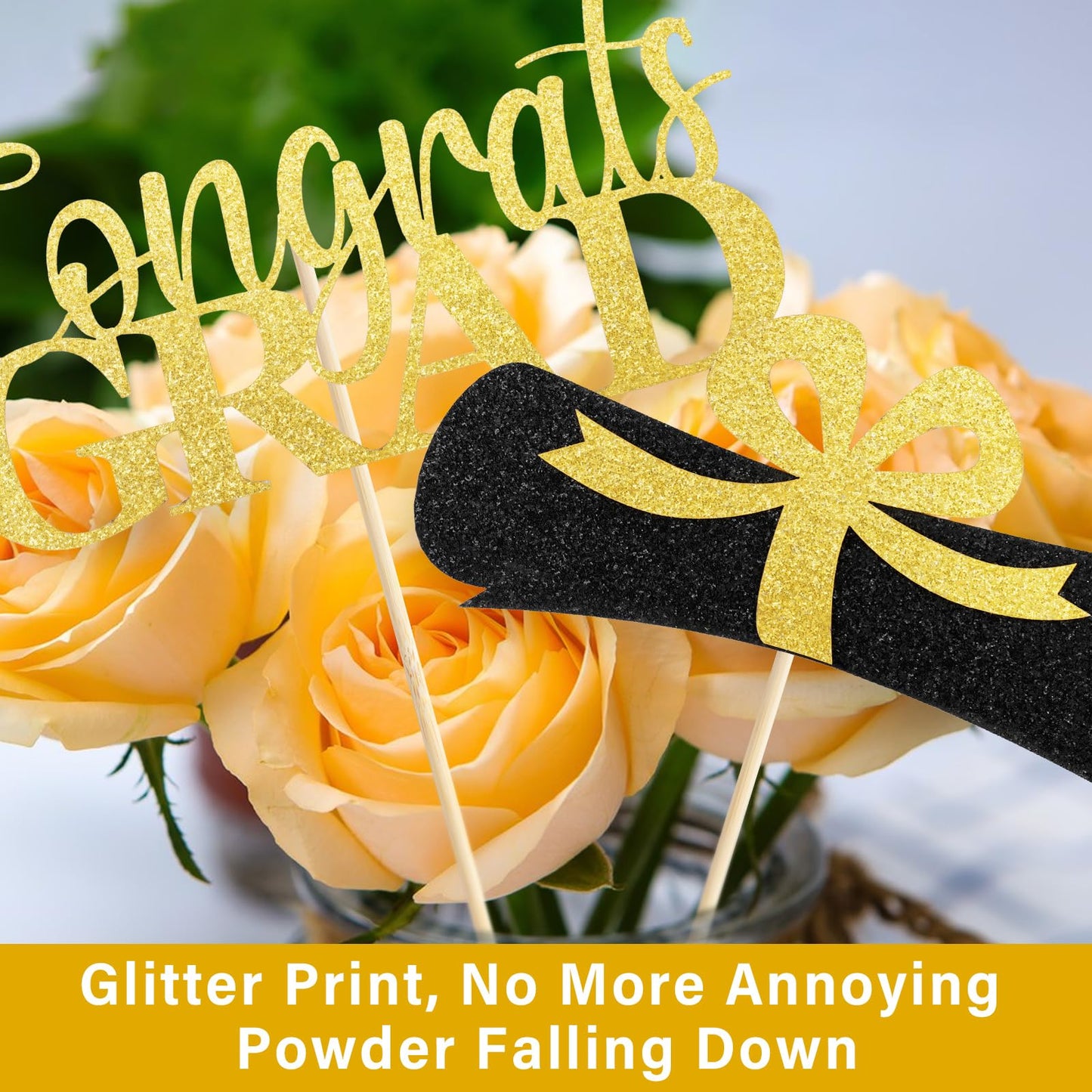Graduation Decorations 2026, 16PCS Graduation Centerpieces for Tables, Class of 2026 Graduation Party Decorations, Gold and Black Grad Party Decors Table Toppers Sticks