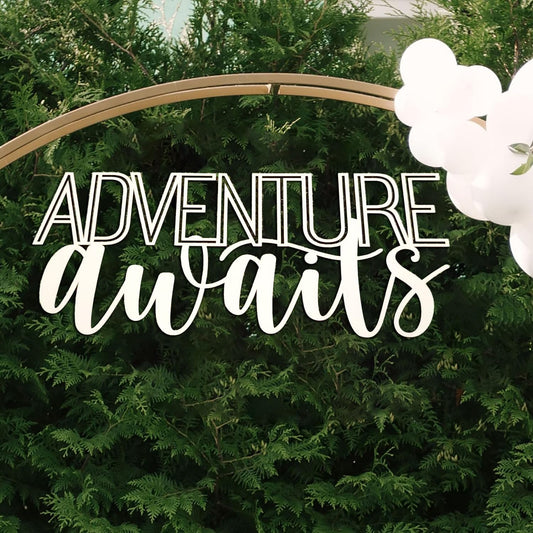 Wooden Adventure Awaits Backdrop,Baby Shower Party Decoration for Travel Themed Birthday Party Decoration Photography Background(15.75×6.69in)