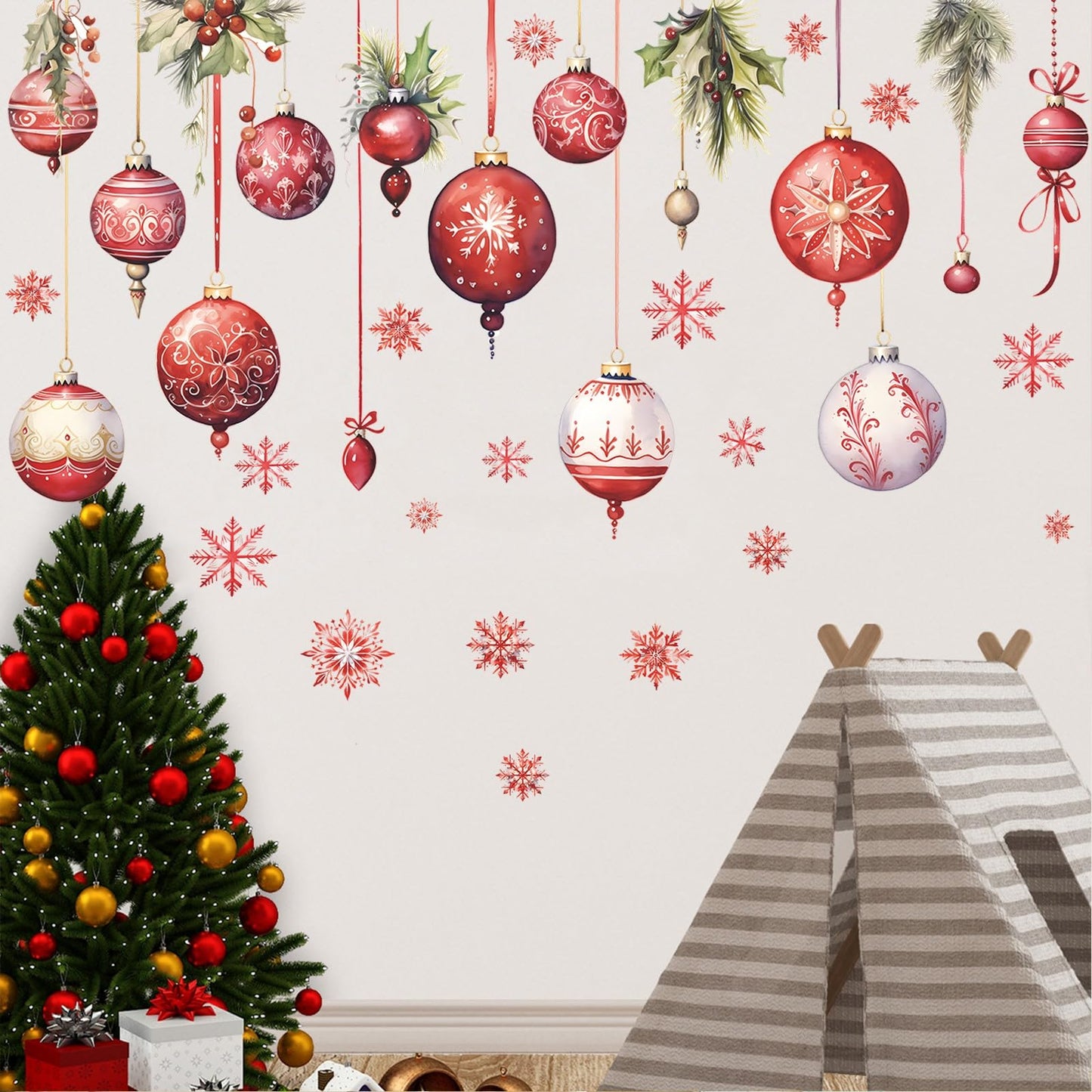 Merry Christmas Wall Decals Pine Cone Snowflake Wall Stickers Christmas Winter Home Wall Art Decor for Kids Room Classroom Office Bedroom Living Room Kitchen Playroom Decor (Snowflake)
