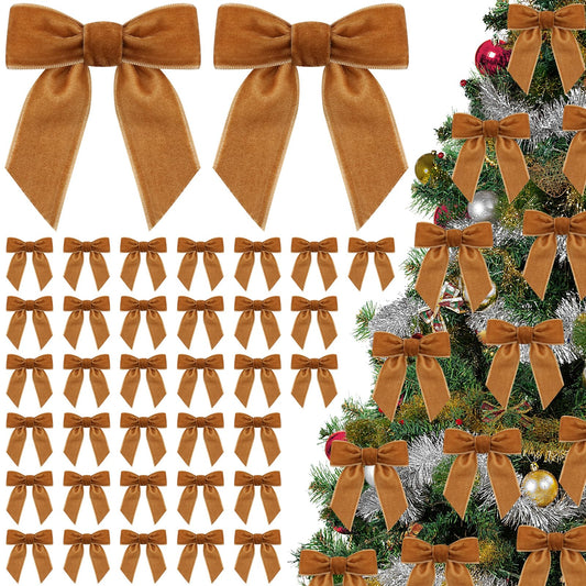 ZJoey 36 Pcs Christmas Velvet Bows Vintage Rustic Xmas Tree Velvet Ribbon for Stairs Wreath Fireplace Garland Home Decor Winter Party Indoor Outdoor(Brown,3.15x3.15In)