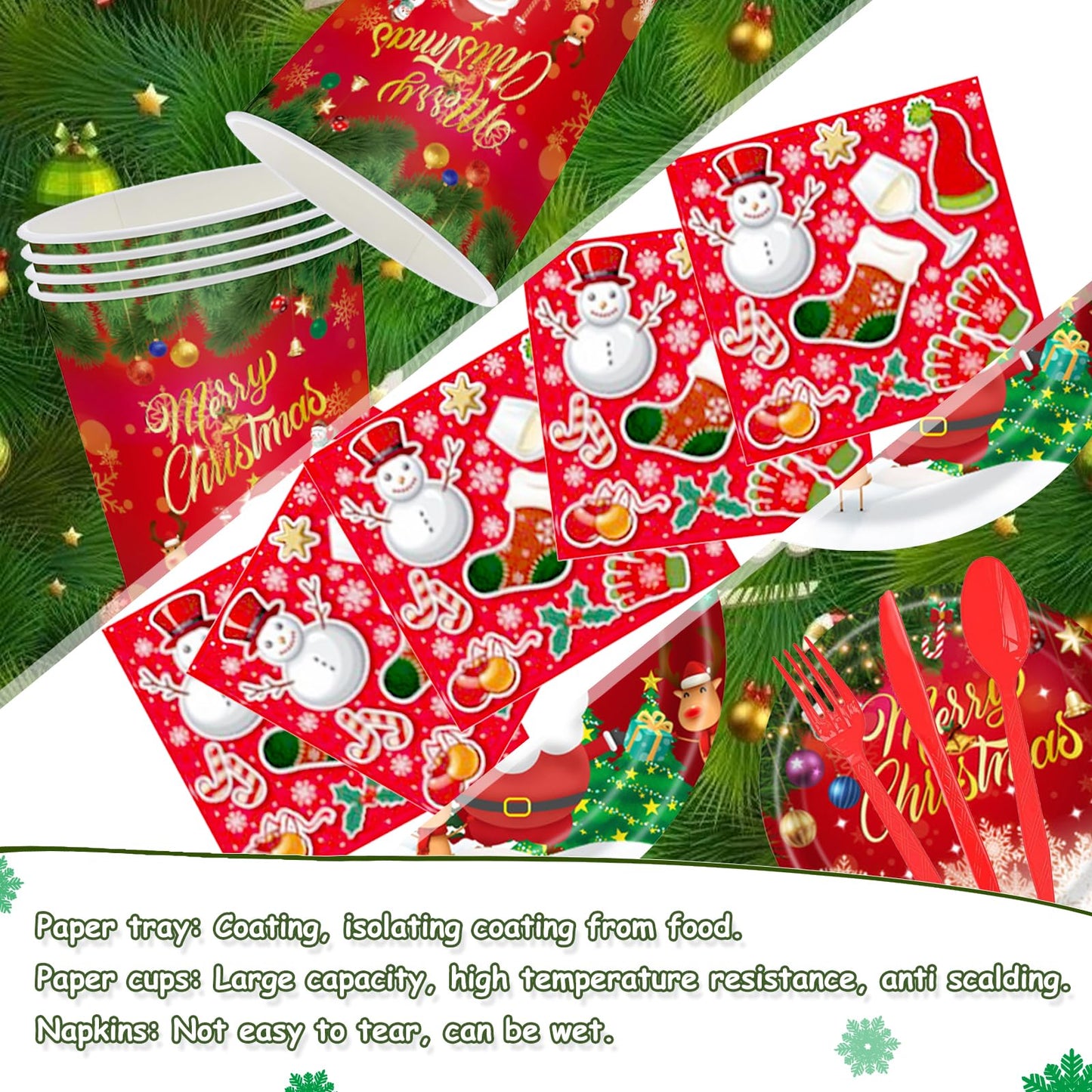 Sekeline Christmas Dinnerware Set Santa Claus Party Supplies Includes Plates Napkins Cups Knives Spoons Forks Tablecloth Balloons Banner Cupcake Toppers for Merry Christmas Party 156 Pieces