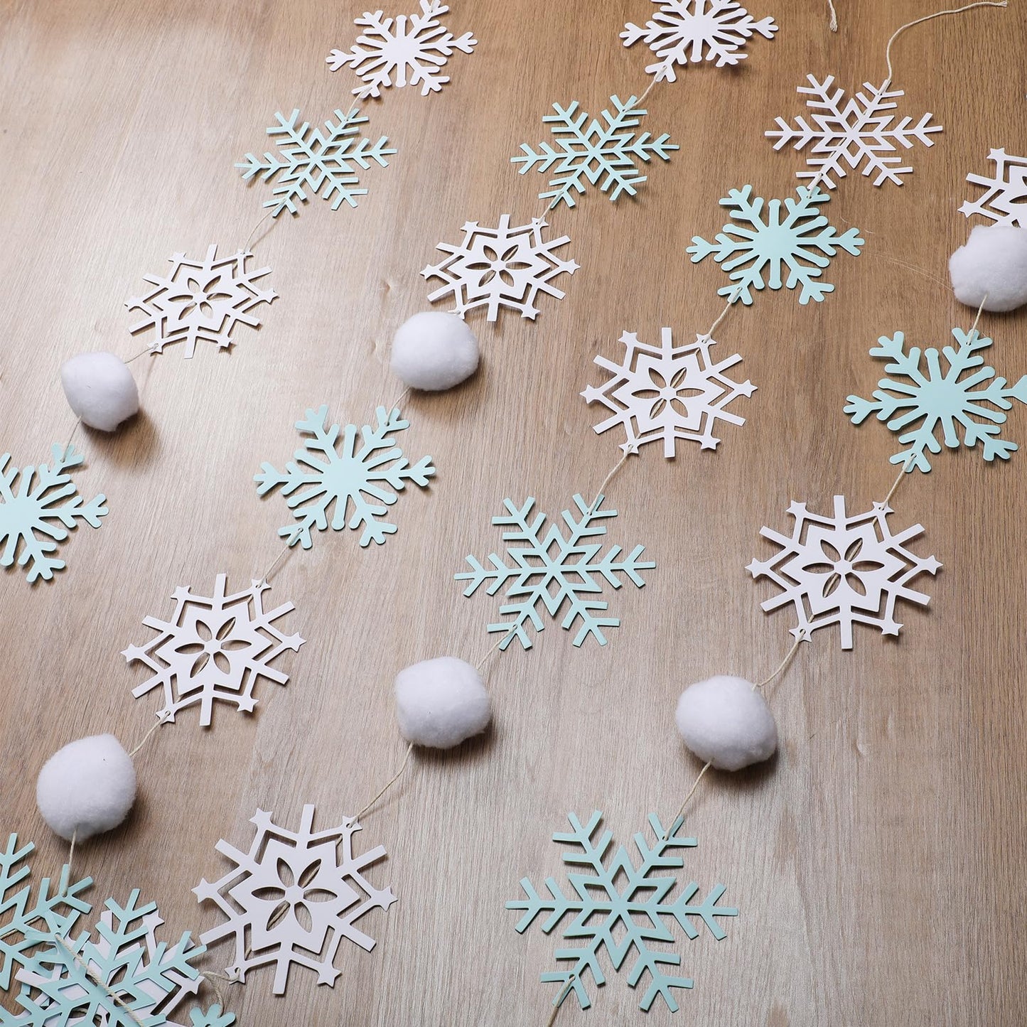 Suncalla 18 Pcs Winter Wonderland Snowflake Decorations Hanging Snowy Scene Landscape Party Ornament with Snow Garland Pearl String 15'' Snowflake Paper Fan for Winter Party Photo Props