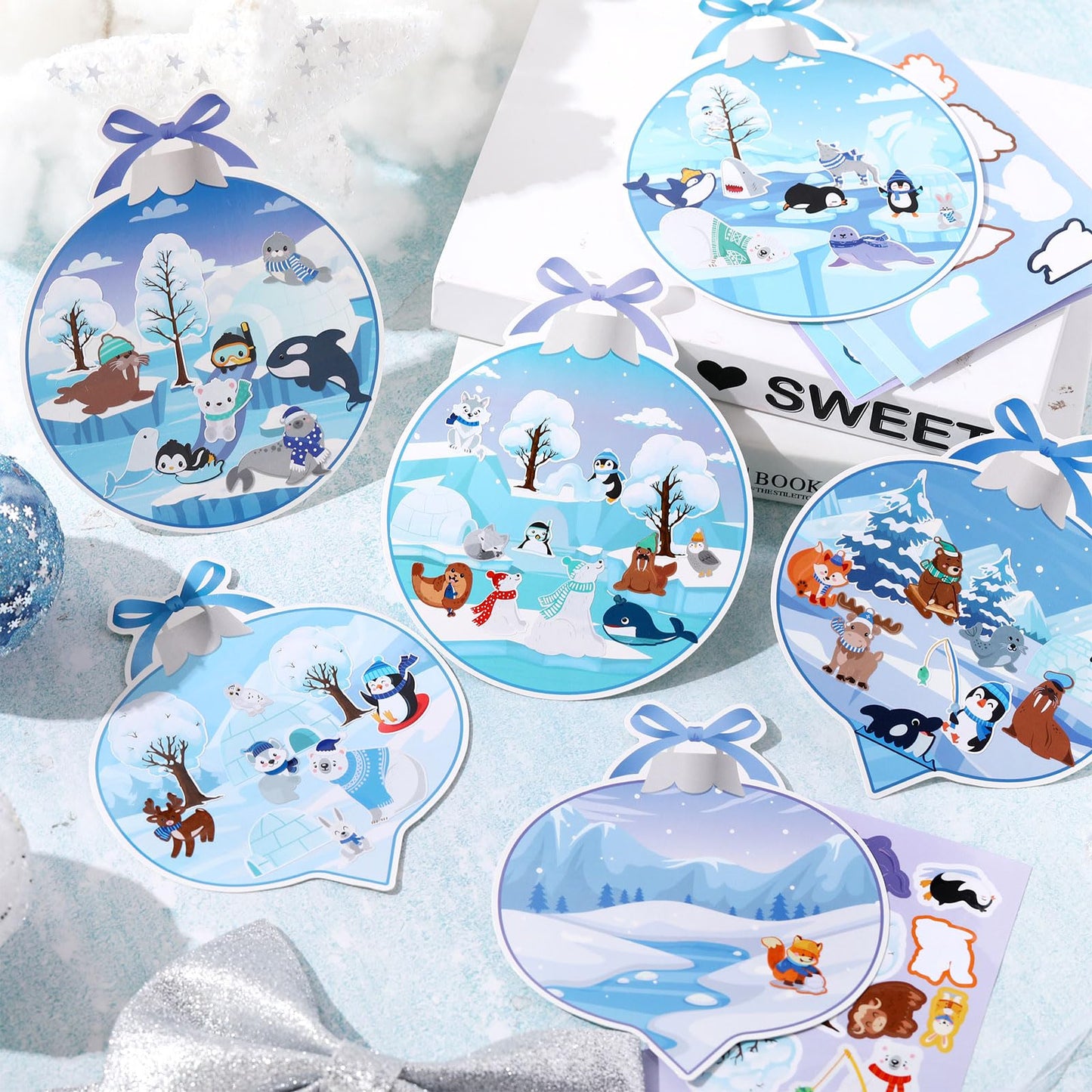 Containlol 48 Sets Winter Crafts Kits for Kids Winter Polar Animal Crafts for Kids Make Your Own Polar Animal Crafts Kits Winter Craft Ornaments DIY Art and Crafts for Home Class Activities